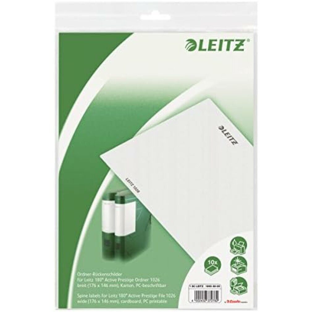 LEITZ Aktenordner 10 Einsteck-Rückenschilder 1690 grau für 8,2 cm Rückenbreite