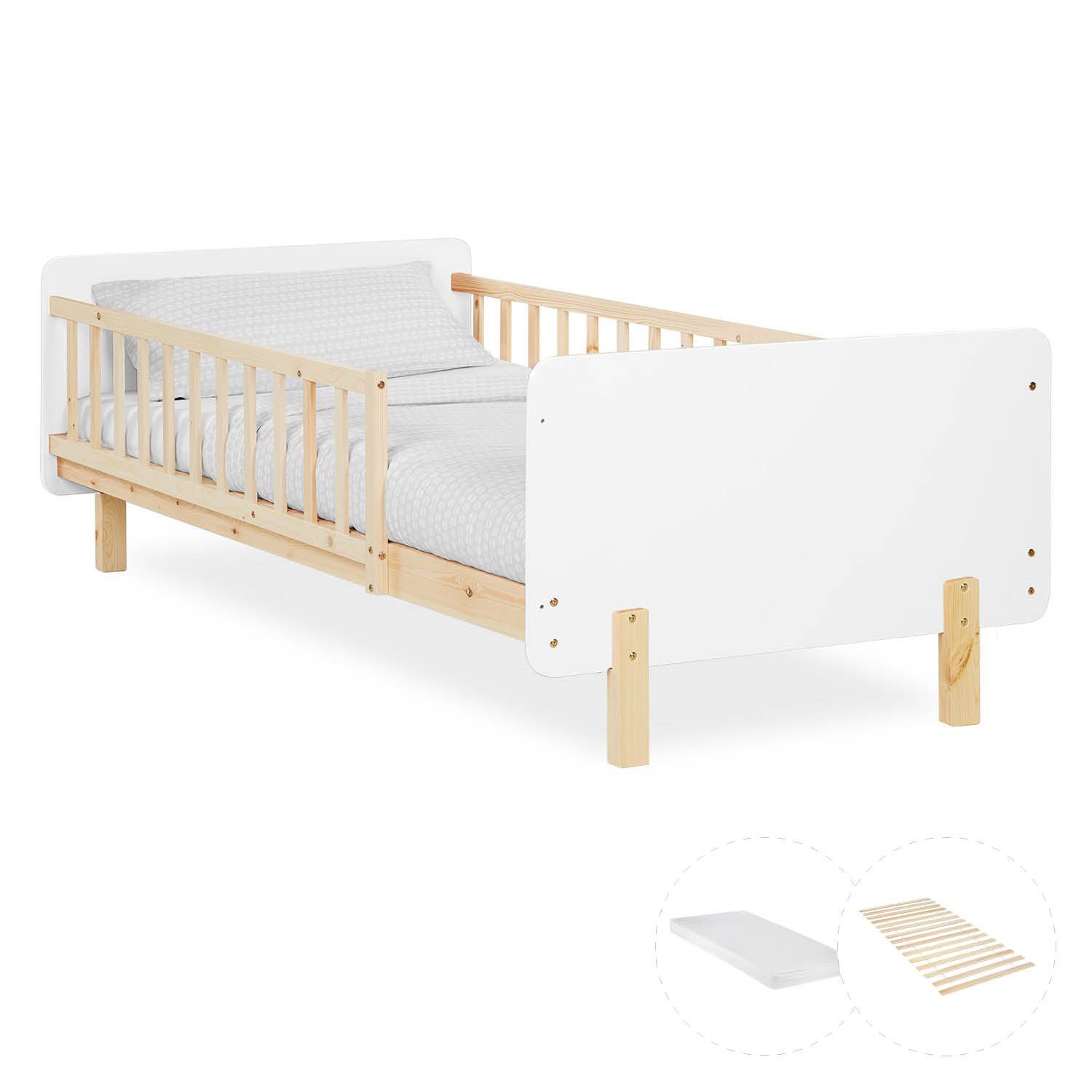 Homestyle4u Kinderbett 90x200 Holzbett Einzelbett Rausfallschutz Gestell Ki günstig online kaufen