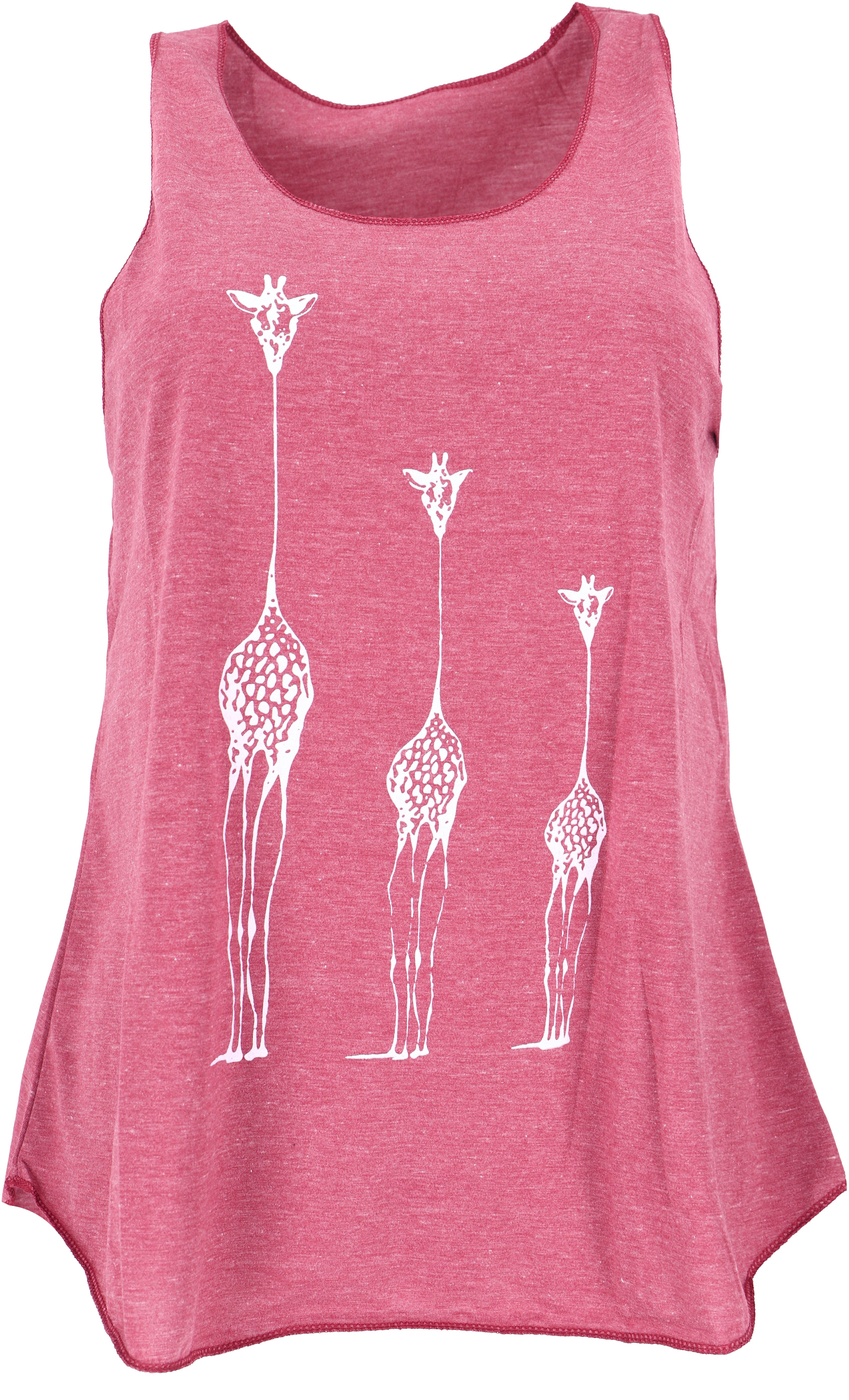 Guru-Shop T-Shirt Tanktop mit Giraffen Retrodruck, Yogatop - malve Festival, Ethno Style, Hippie, alternative Bekleidung