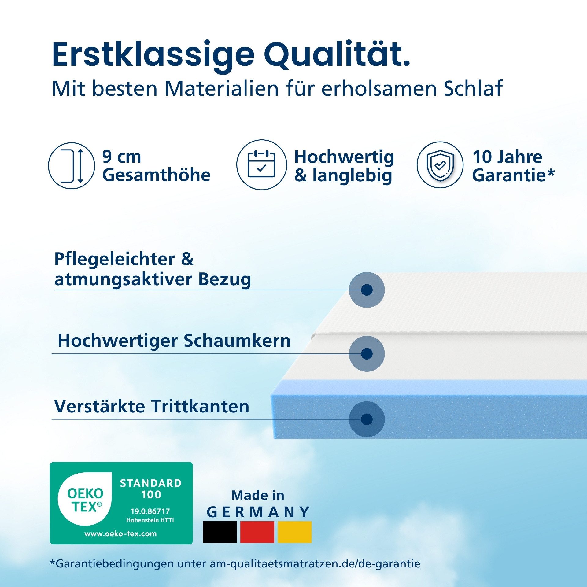 Kindermatratze bis 5 Jahre, Babymatratze mit Trittkanten, Waschbarer Bezug, DormiGood, 9 cm hoch, 60x120 cm