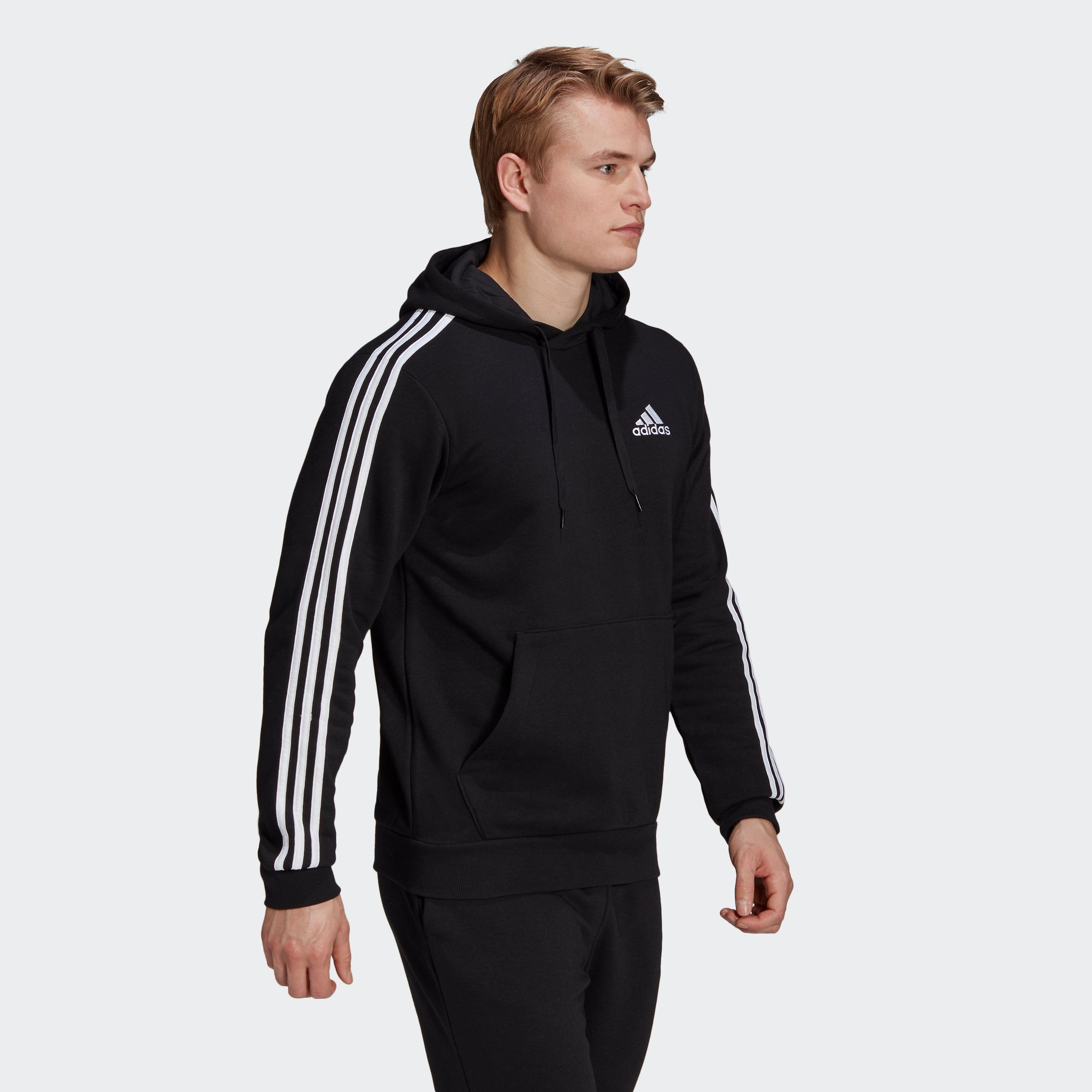 FLEECE Sweatshirt Black Sportswear ESSENTIALS / White adidas HOODIE 3STREIFEN