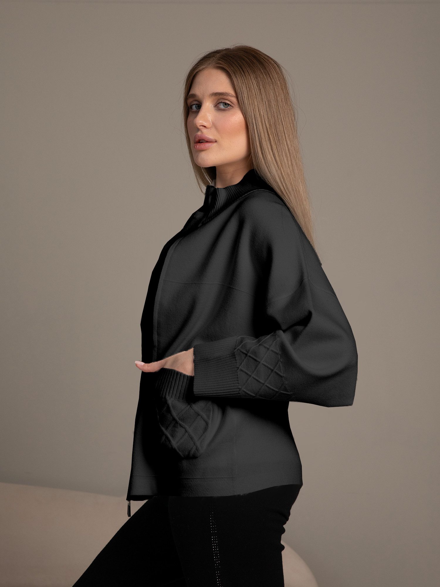 Passioni Strickjacke mit Rautenmuster-Strickdetails Lockerer, grader Schnit günstig online kaufen