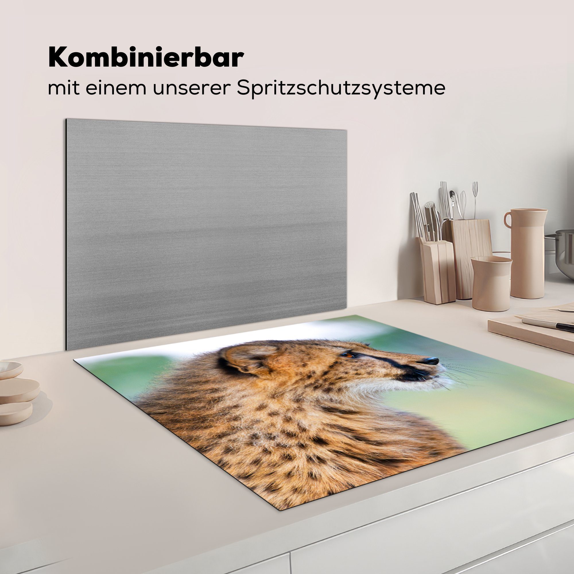 MuchoWow Herdblende-/Abdeckplatte Leopard - Kopf 78x78 tlg), Vinyl, küche für (1 cm, - Ceranfeldabdeckung, Haar, Arbeitsplatte