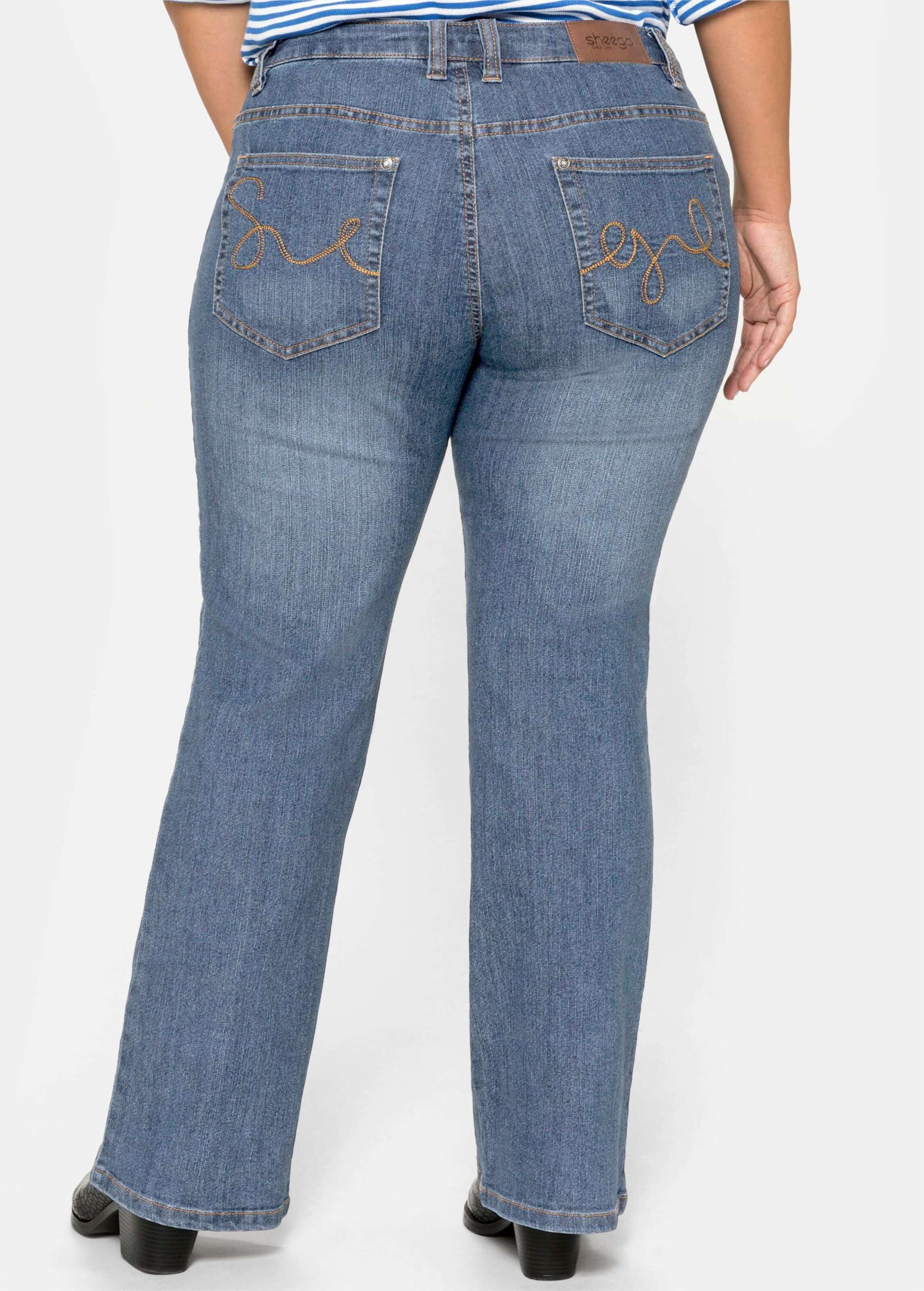 Sheego Bequeme Jeans Bootcut-Jeans in 5-Pocket-Form, mit Used-Effekten – Bild 2 von 5