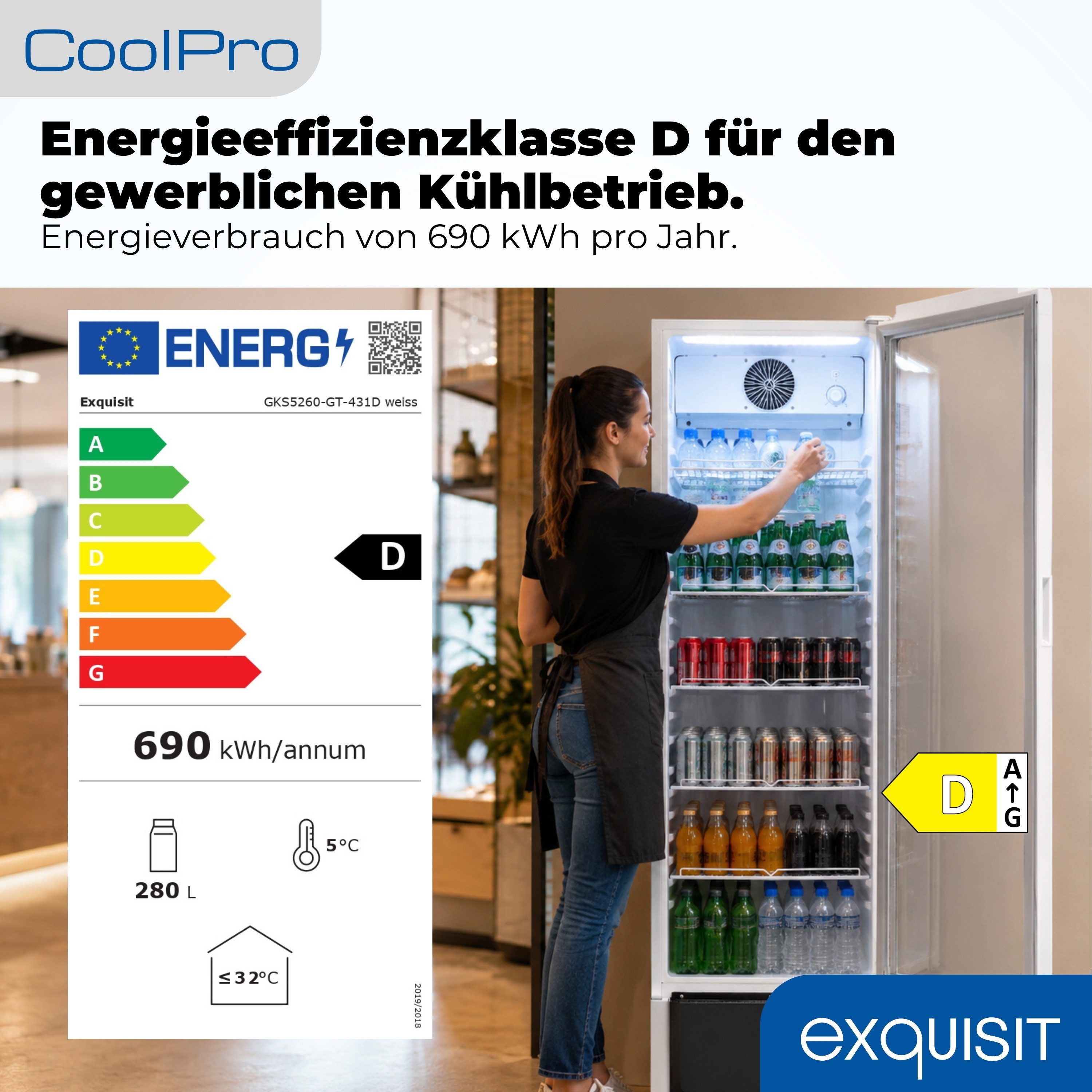 exquisit Getränkekühlschrank GKS5260-GT-431D, 172.5 cm hoch, 54 cm breit