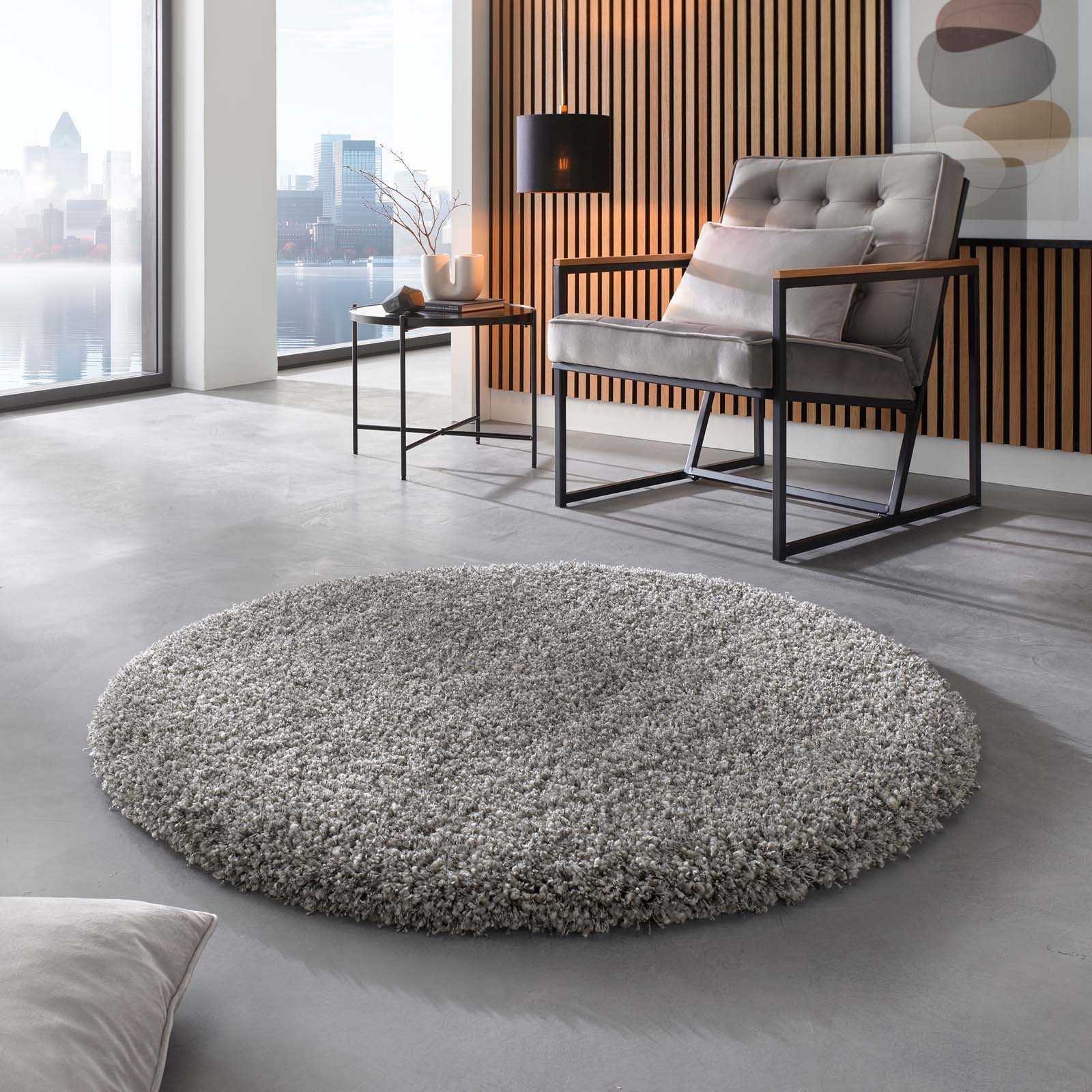 TaraCarpet Langflor-Teppich Ragolle Twilight, rund, Höhe: 60 mm, Shaggy Hochflorteppich grau Wohnzimmer Schlafzimmer 120 rund