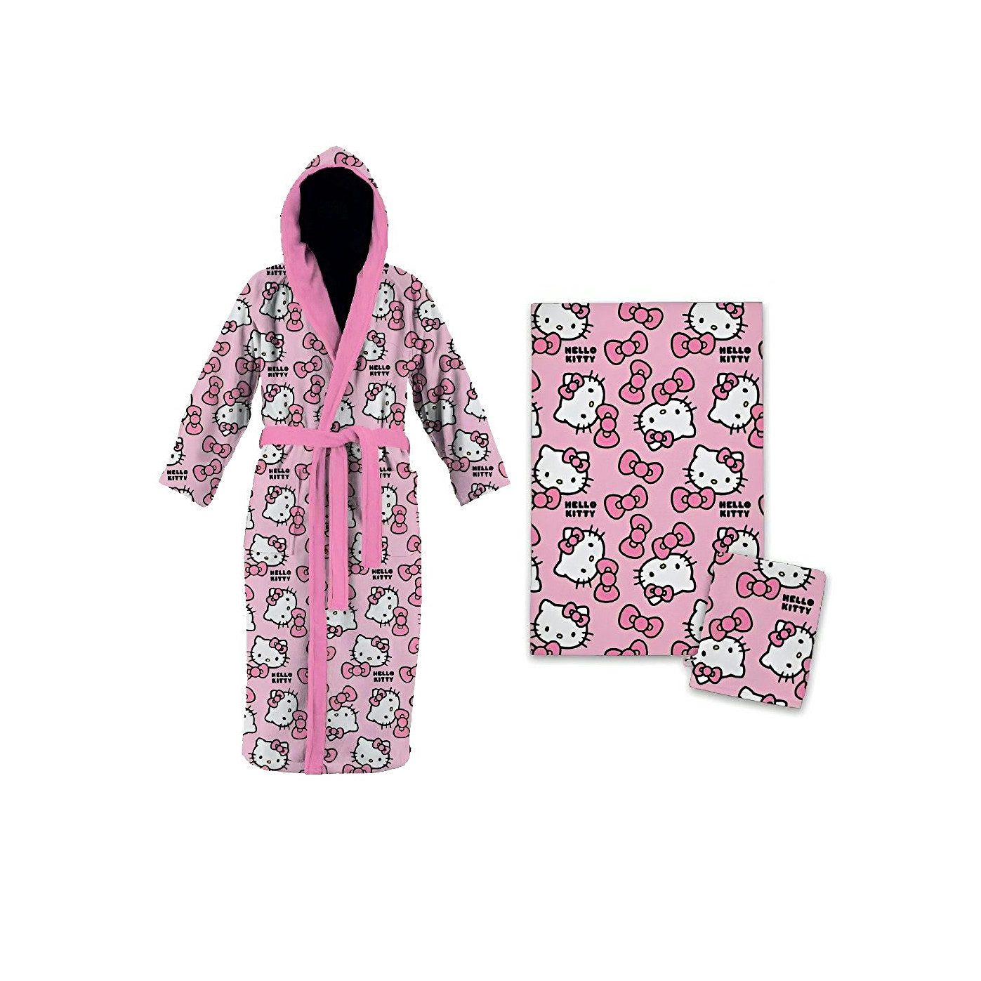 Hello Kitty Kinderbademantel Badeset – Kuscheliger Bademantel, Handtuch & Waschlappen für Kinder