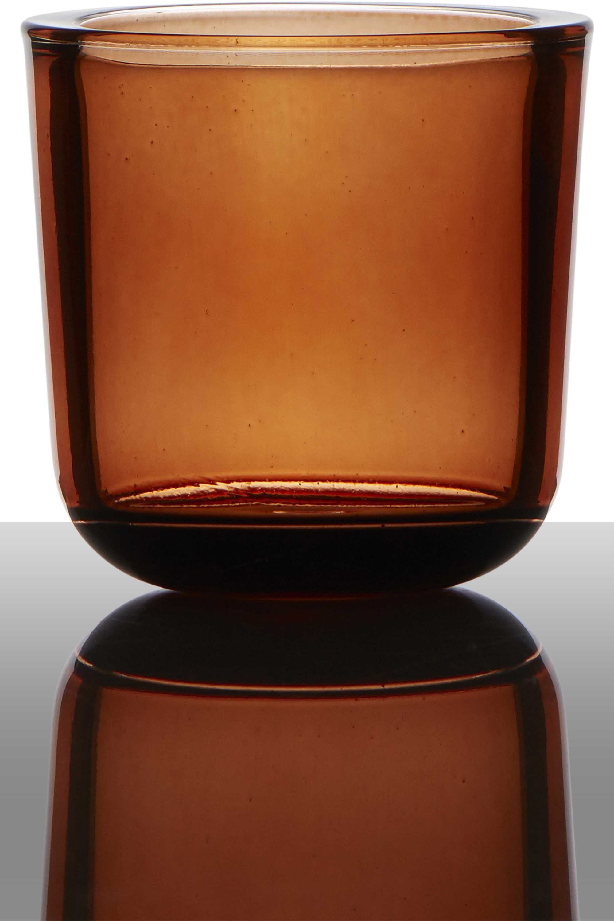 INNA-Glas Kerzenhalter Teelichtglas Nick, Zylinder - Rund, orange transparent, 7,5cm, Ø 7,5cm