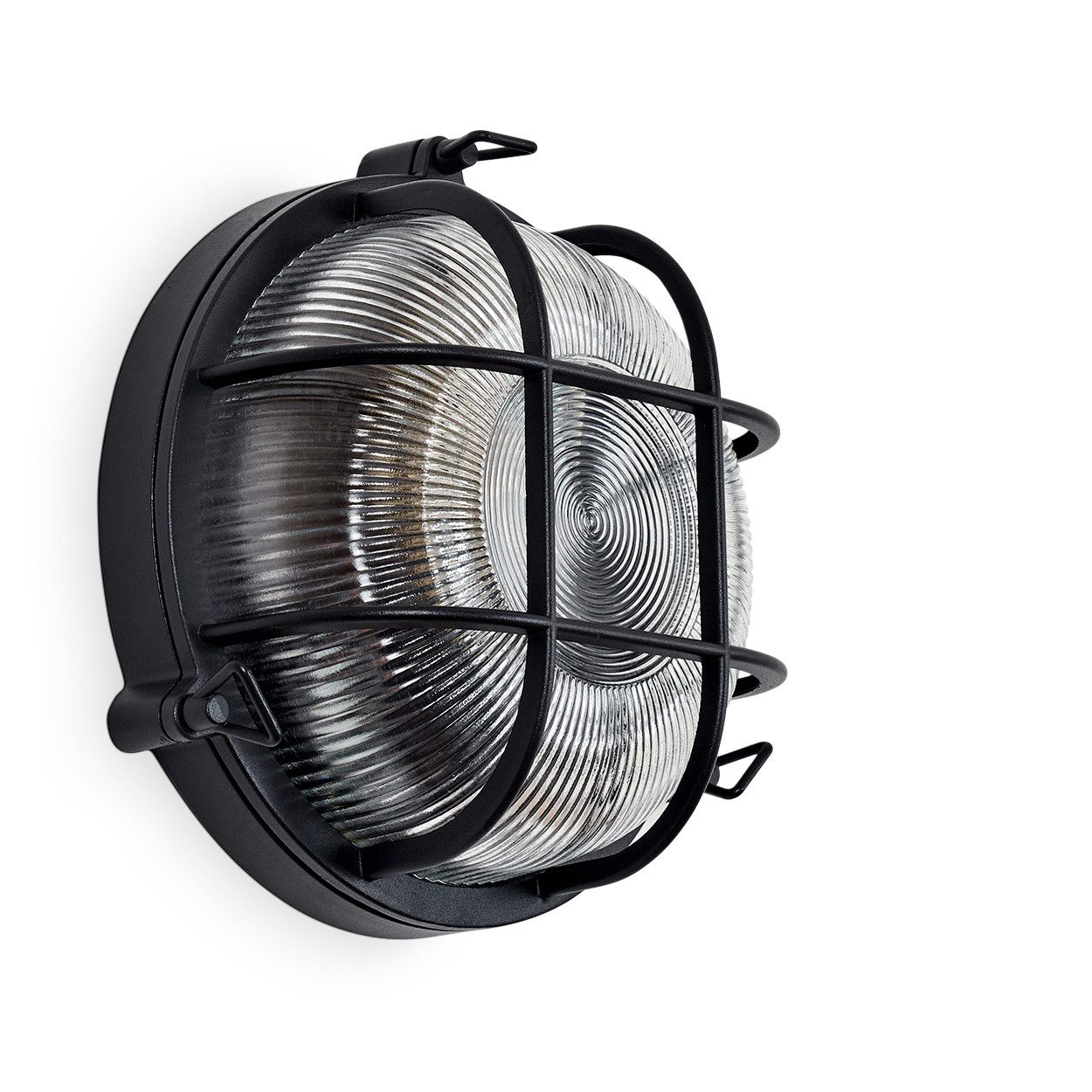 hofstein Außen-Deckenleuchte Außendeckenlampe aus Metall/Riffelglas in Schwarz/Klar, ohne Leuchtmittel, Deckenleuchte draussen im Industrial/Retro/Vintage-Design, E27, IP44