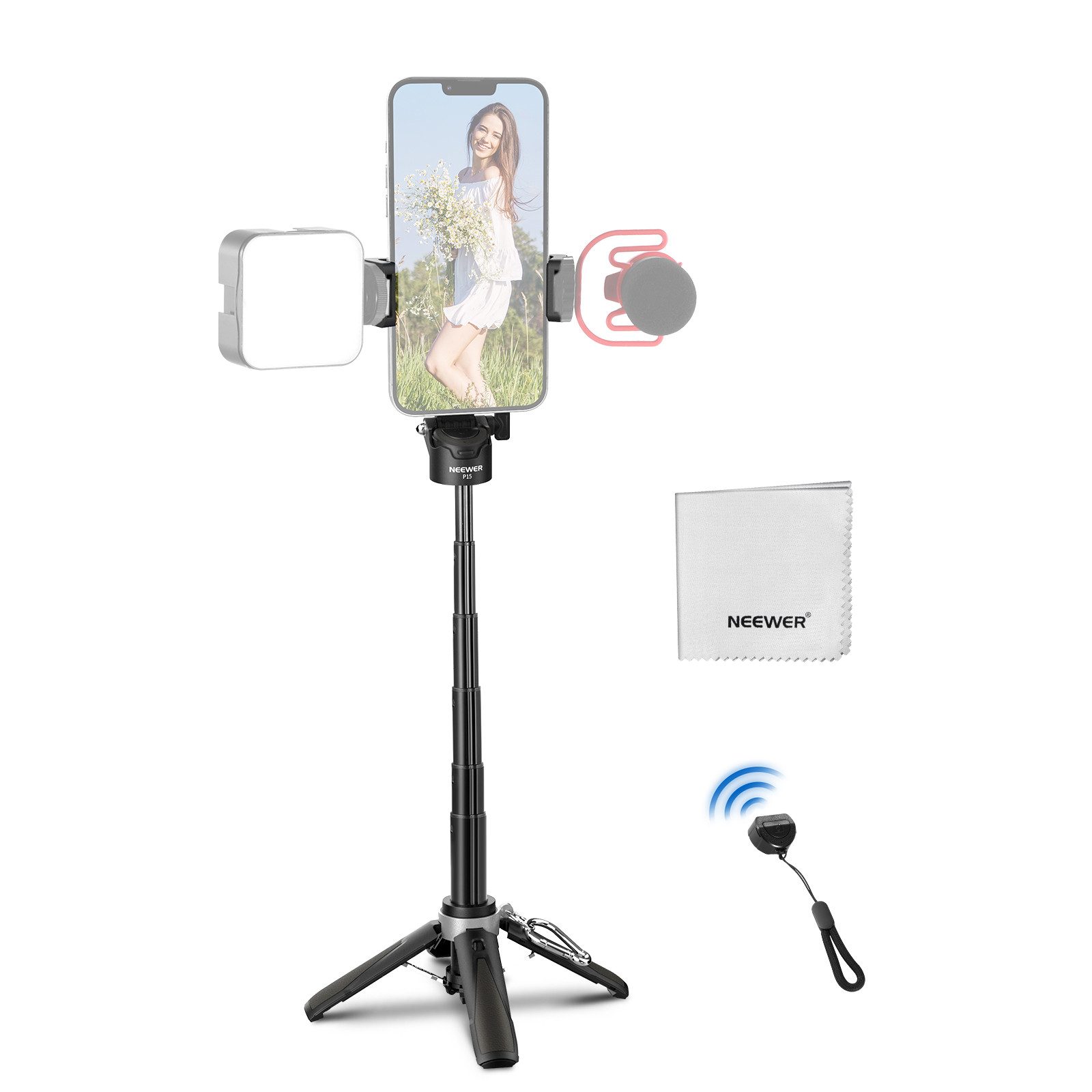 Neewer Selfie-Stick P15 Selfie Stick Stativ für iPhone mit Kaltblitzschuh, höhe:41.5 cm