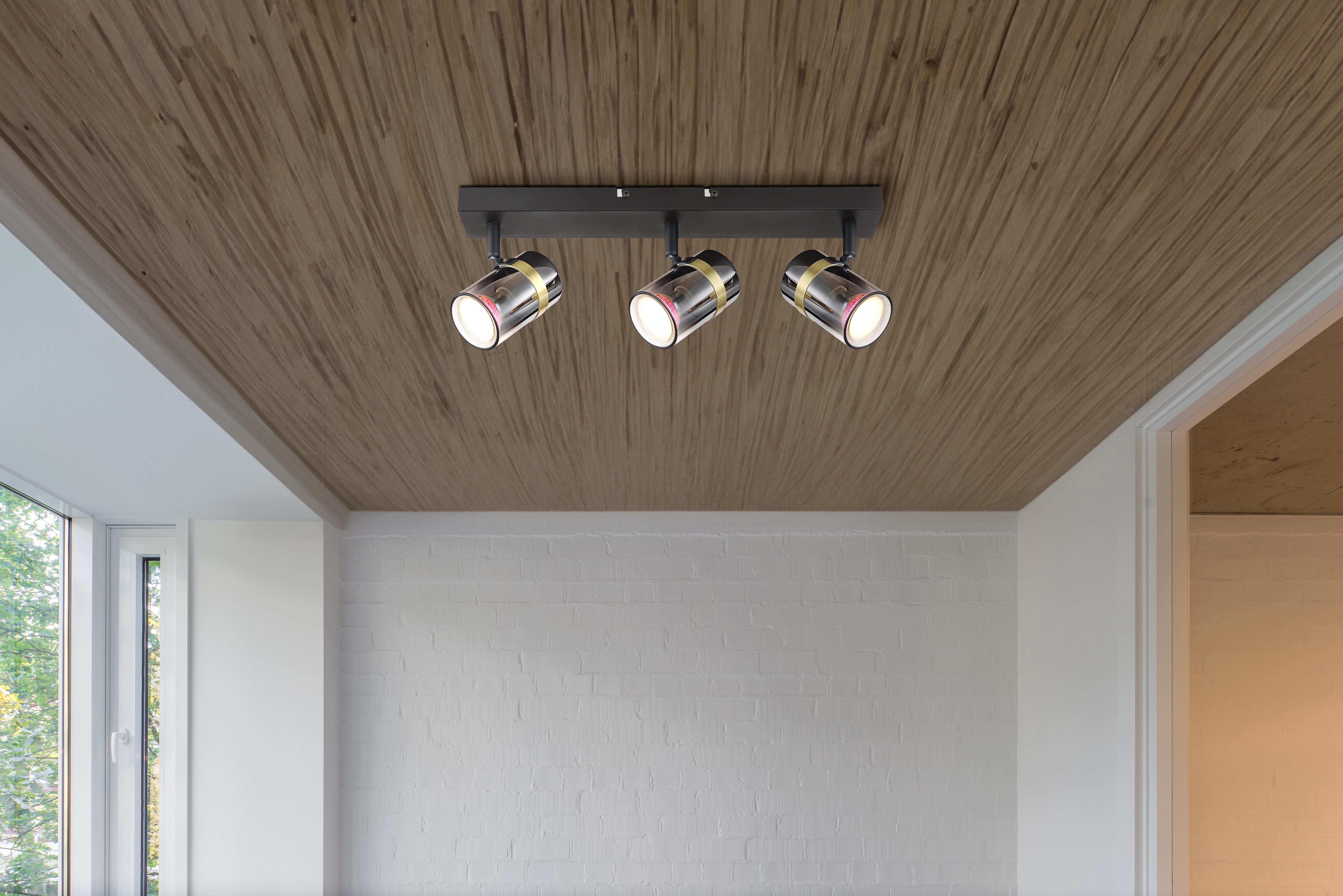GLOBO LIGHTING Deckenstrahler TRABBY, ohne Leuchtmittel, Deckenspot/schwarz/Glas rauchfarben/messingfarben/Flur/Wohnzimmer