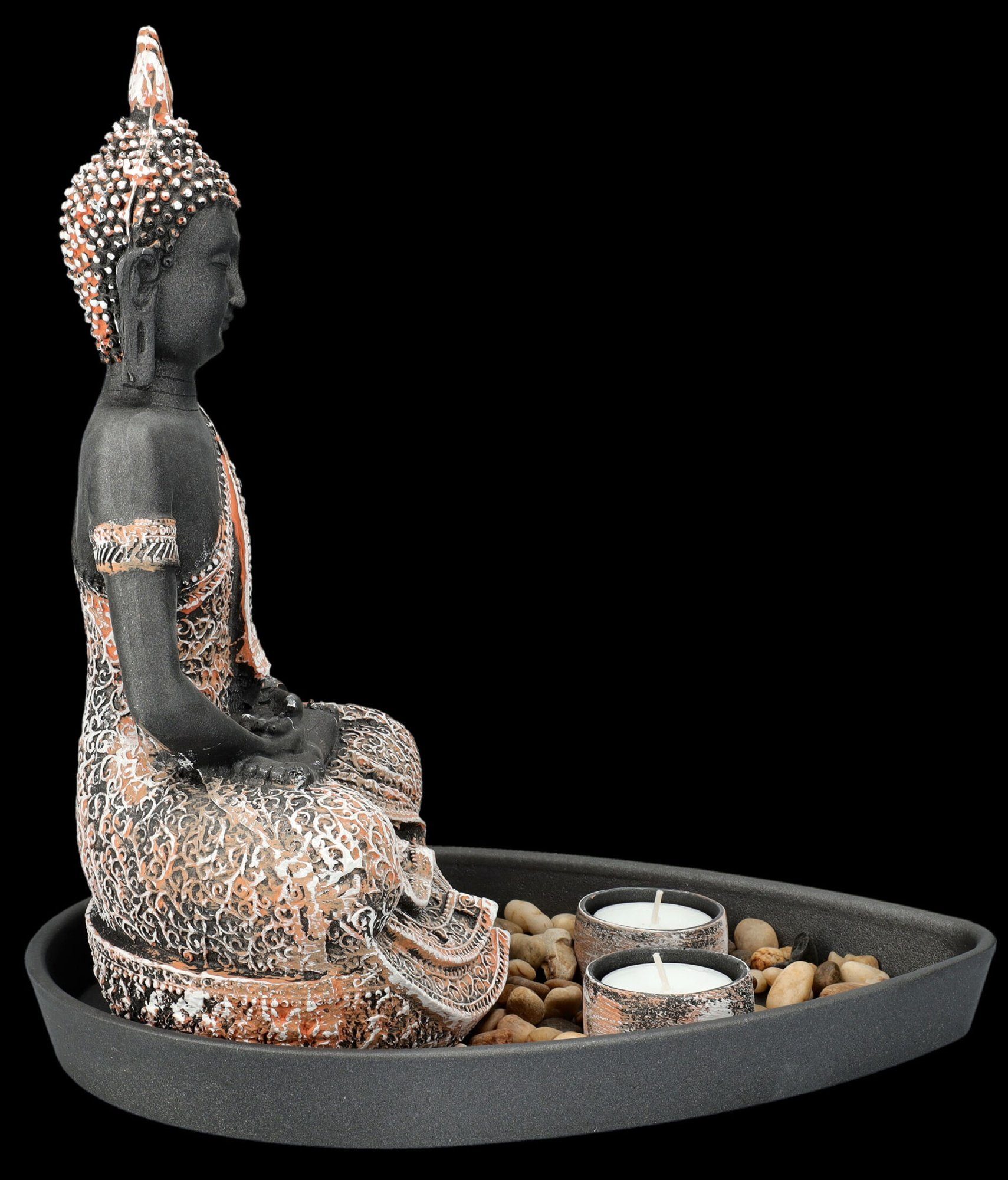 - 2 Buddha Teelichthalter Teelichthaltern GmbH Shop mit Dekoschale - Figur Deko Figuren Dekoration Set