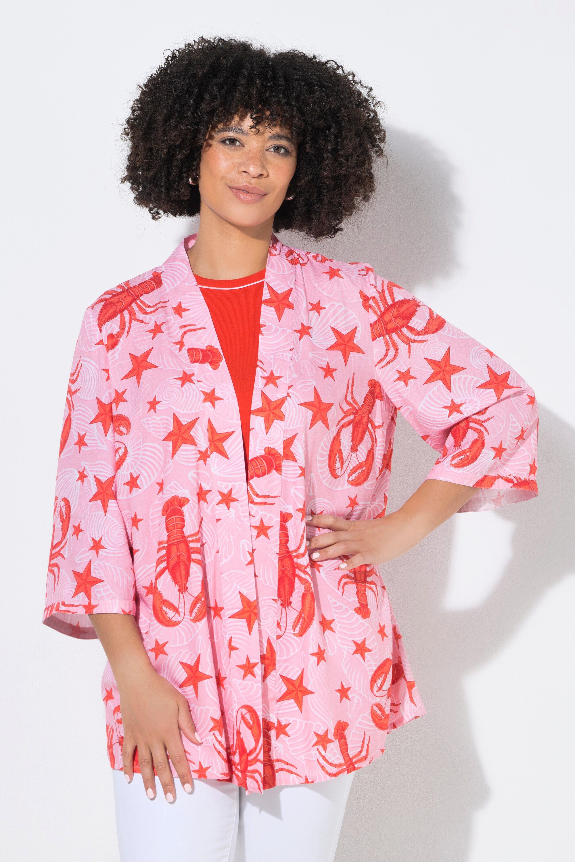 Angel of Style Longbluse Kimono Hummer-Muster offene Jacke 3/4-Ärrmel