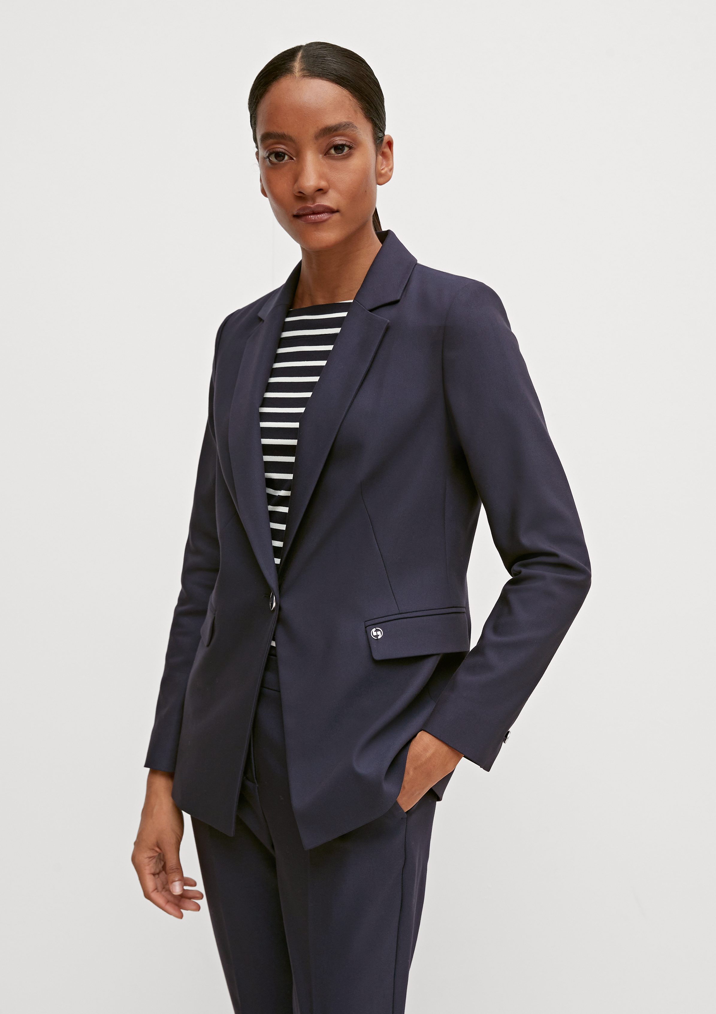 Blusenblazer dunkelblau Taillierter Baumwollmix Comma in Blazer