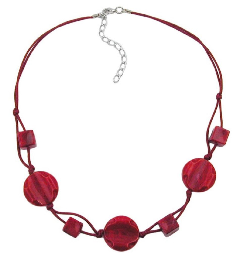 unbespielt Collier Kette Kunststoff-Perlen dunkelrot-marmoriert Kordel weinrot 45 cm, Modeschmuck für Damen