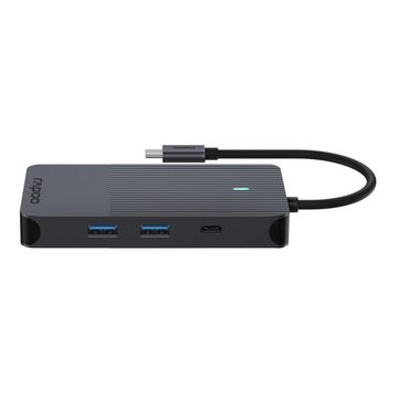 Rapoo UCM-2005 USB-C Multiport Adapter, 10in1, Grau USB-Adapter USB-C zu 2x HDMI, 3,5-mm-Klinke, MicroSD-Card, RJ-45 (Ethernet), SD-Card, USB 3.0 Typ A, 18 cm