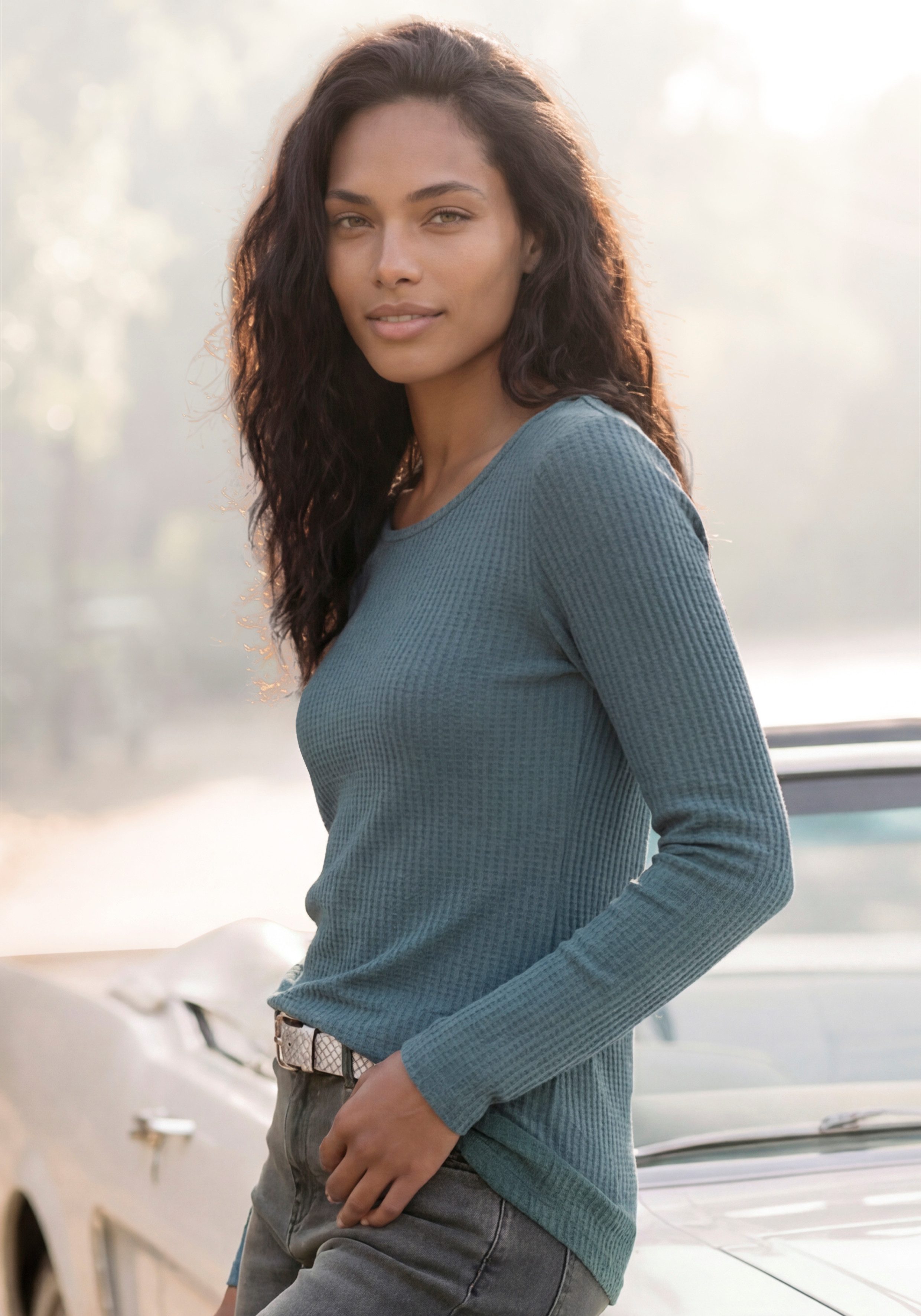 LASCANA Langarmshirt aus weichem Waffelpiqué Jersey, bügelfrei