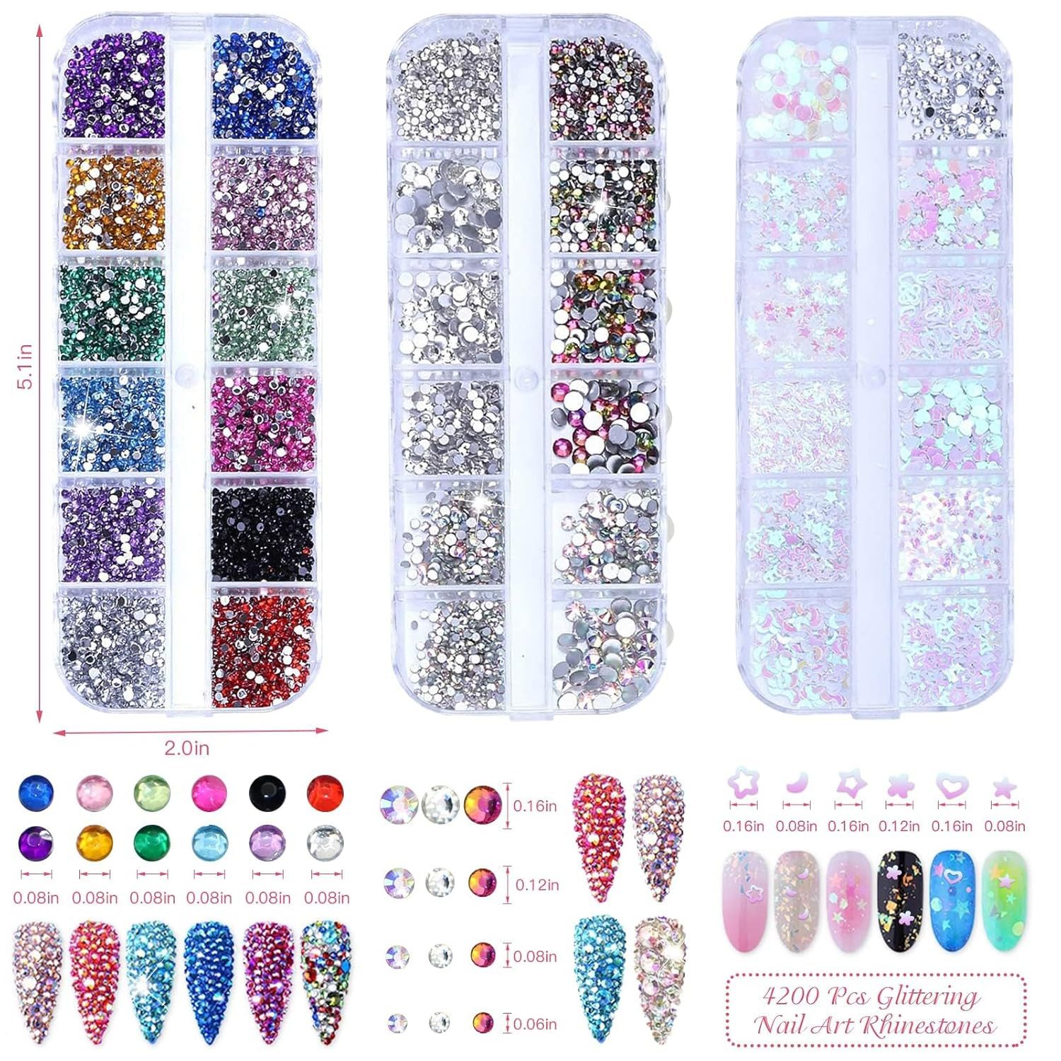 Refined Living Nageldesign Zubehör 4200 Strasssteine für Nägel Set mit Werkzeug – Kristall Nail Art Deko, 4200 Strasssteine in 6 Größen, Inkl. Wachsstift, Pinzette & Picker, für Nägel, Nagelglitzer, Pailletten, Nagelaufkleber mit Kristallen, Nagel-Edelsteinen, Diamanten für Nagelkunst DIY Nail Art, Nail Rhinestones Set, Nail Art Set, Nageldeko Set, Nailart Kristalle 5-tlg., Maniküre-Werkzeuge,Vielfältige Anwendungen,Kreative Geschenke, für Nail Art, DIY-Bastelprojekte,Teenager, Bastelfans, Nagelstudios