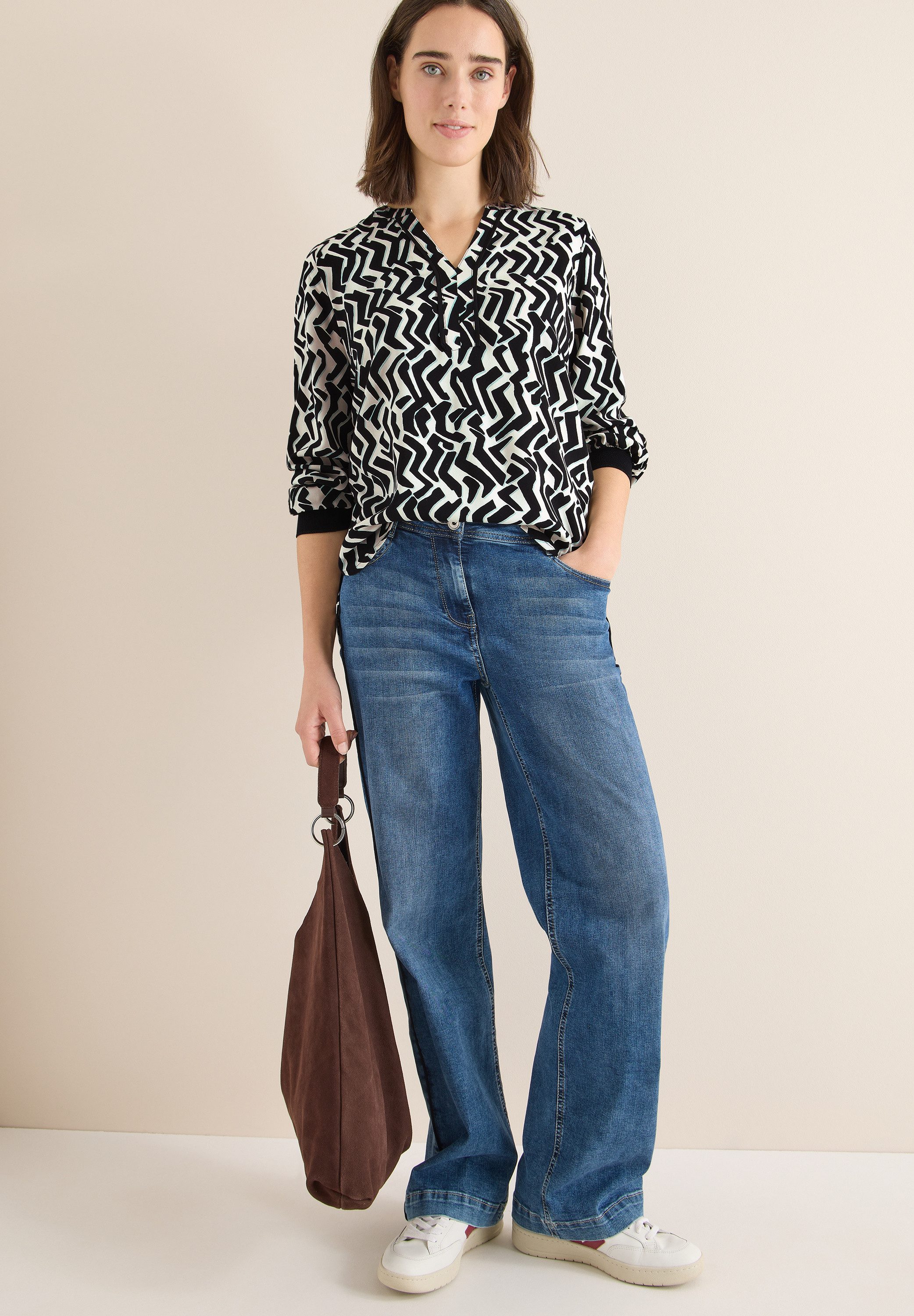 CECIL Druckbluse Print-Bluse mit Tape und grafischem Muster