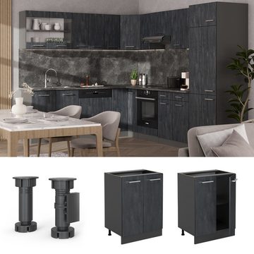 Livinity® Unterschrank Küchenschrank R-Line 60 cm Anthrazit Schwarz Beton+APL Anthrazit