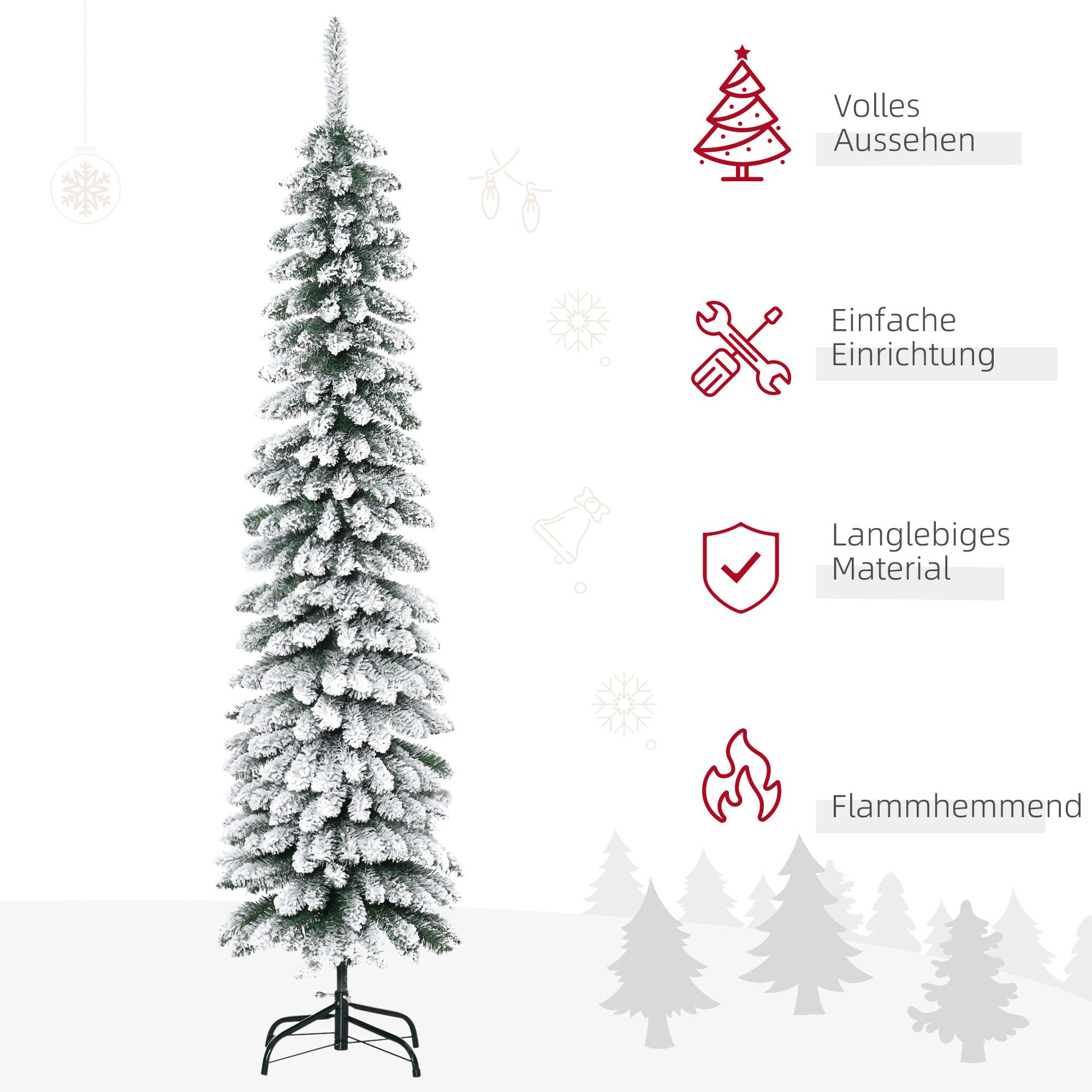 HOMCOM Künstlicher Weihnachtsbaum 180 cm, künstlich, Christbaum, Weihnachtsdeko, für drinnen, Tannenbaum, mit 395 Spitzen, Schnee, Zapfen und klappbar Metallstä – Bild 4 von 5