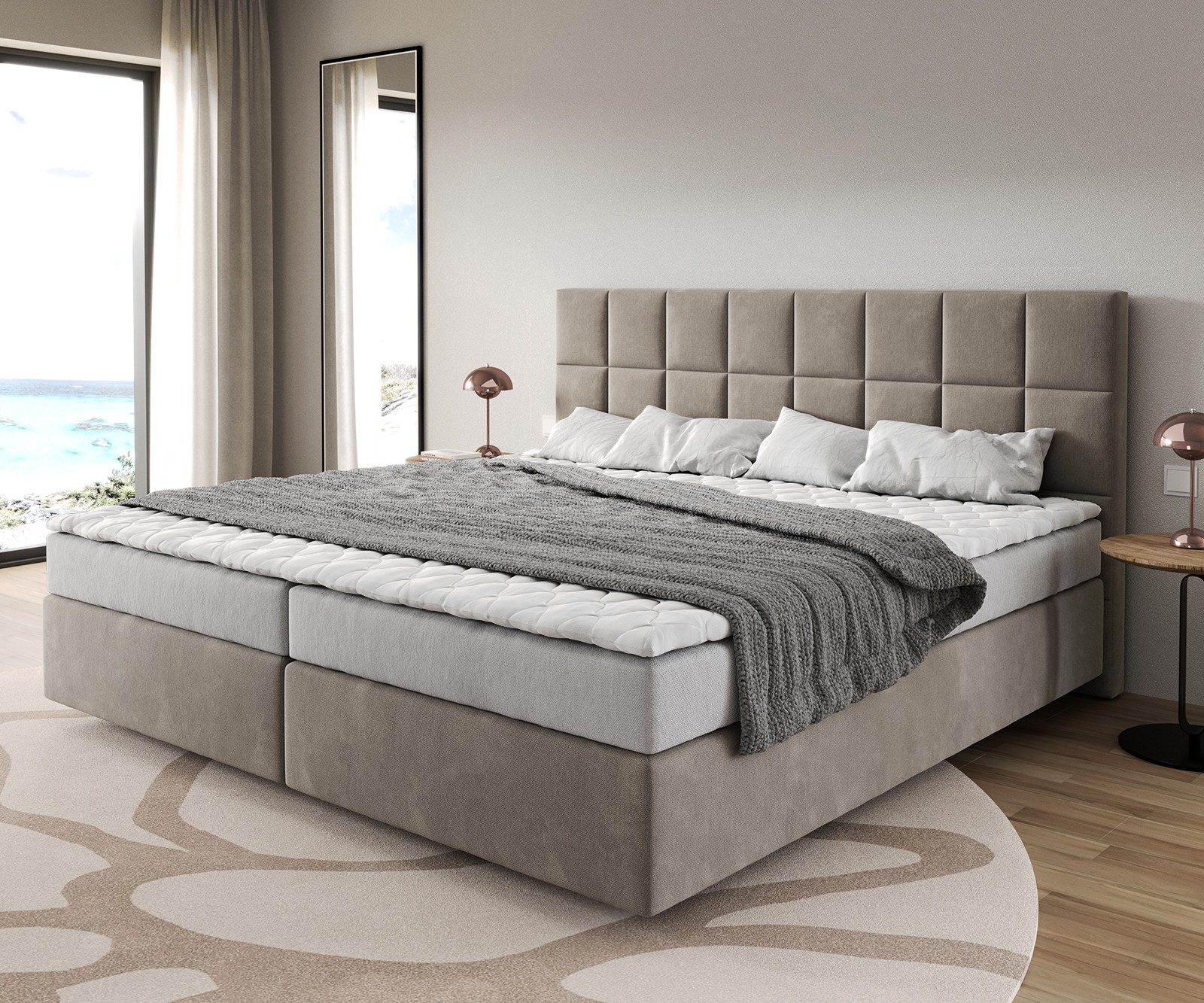 DELIFE Boxspringbett Dream-Fine, Mikrofaser Beige 200x200 günstig online kaufen