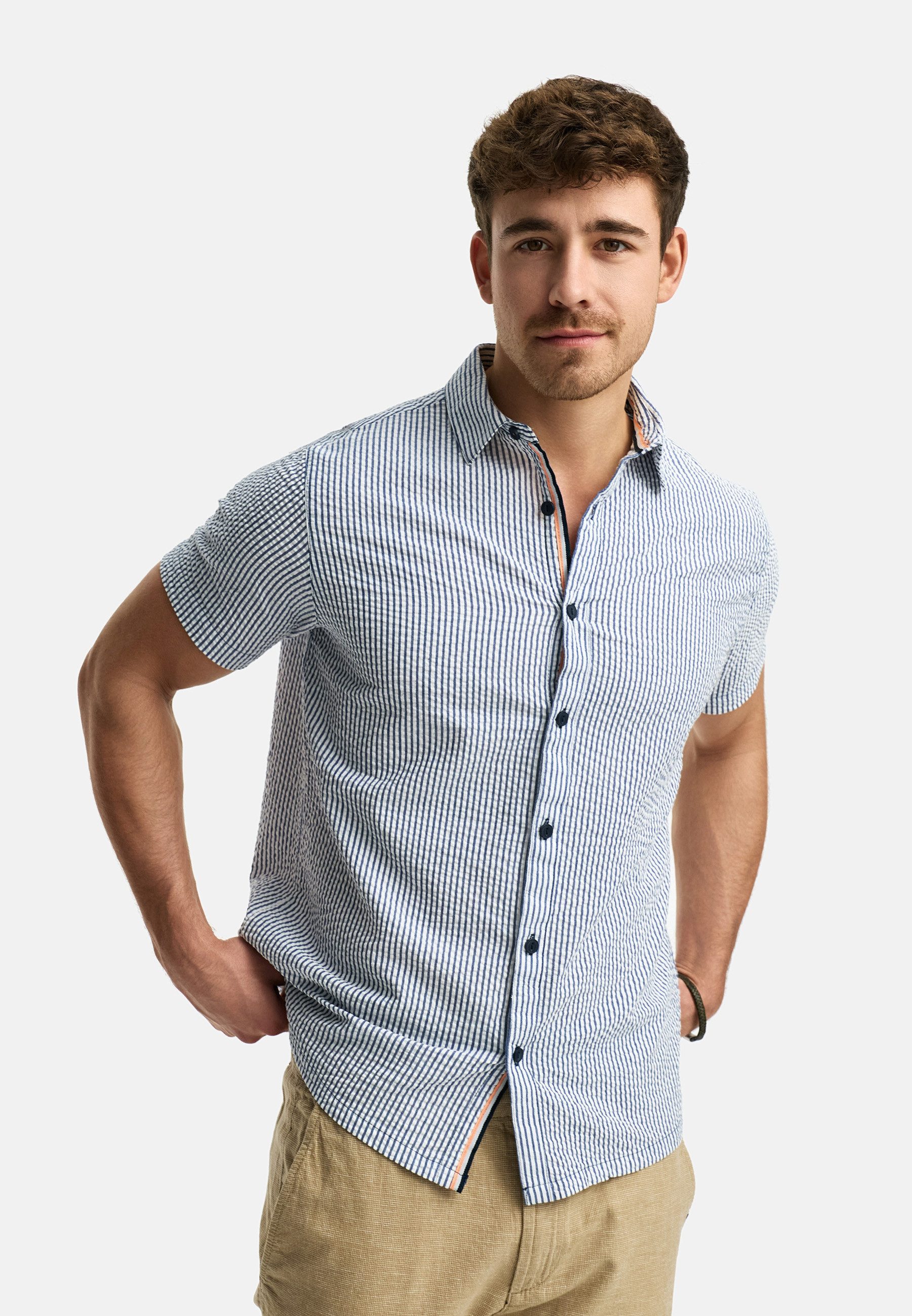 Indicode Kurzarmhemd INMaribo aus Seersucker-Material für günstig online kaufen
