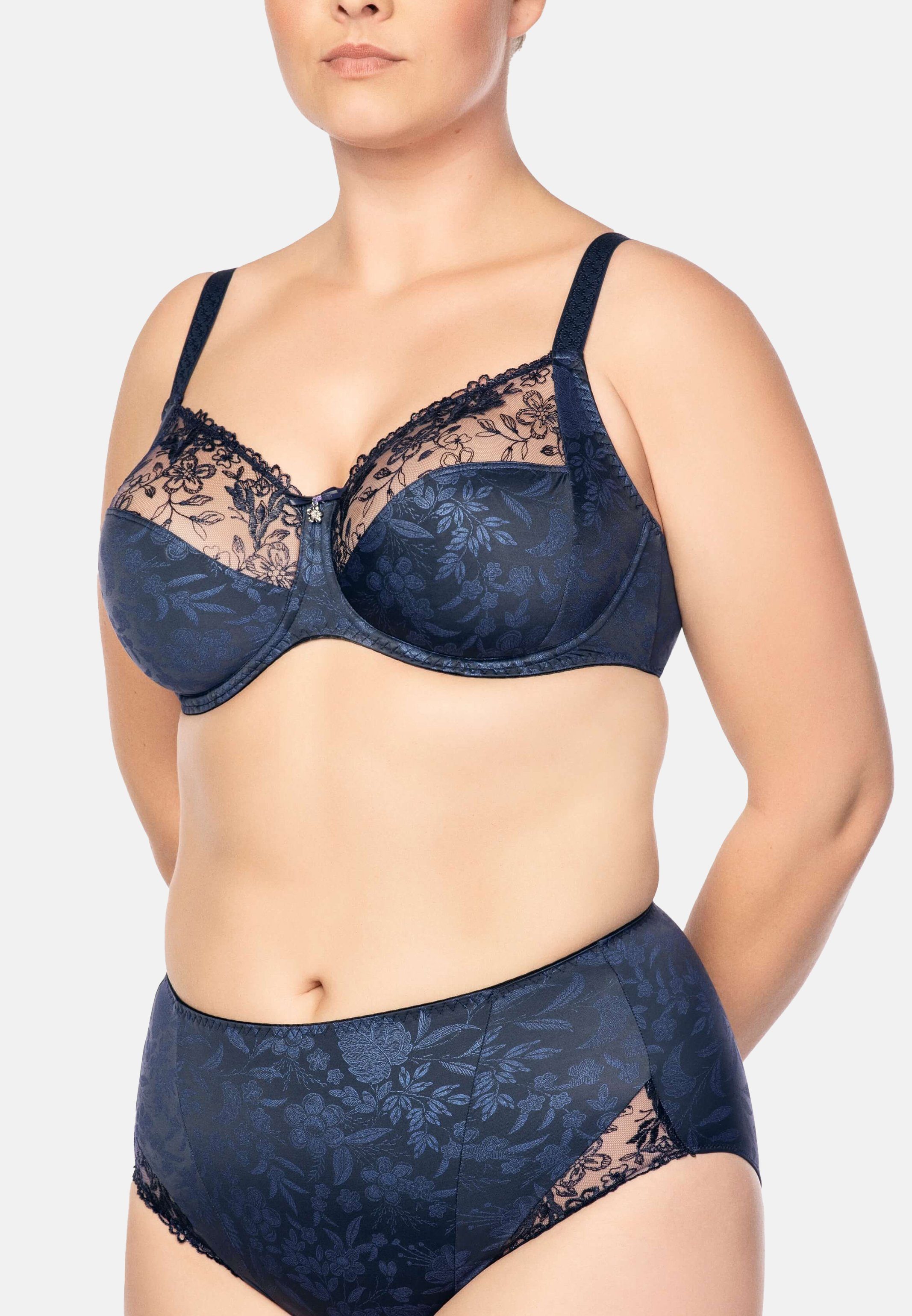 Sonderpreisverkauf Ulla Dessous - Midnight filigraner Jasmin Bügel-BH mit Stickerei kombiniert (1-tlg) Feinste Mikrofaser Bügel-BH