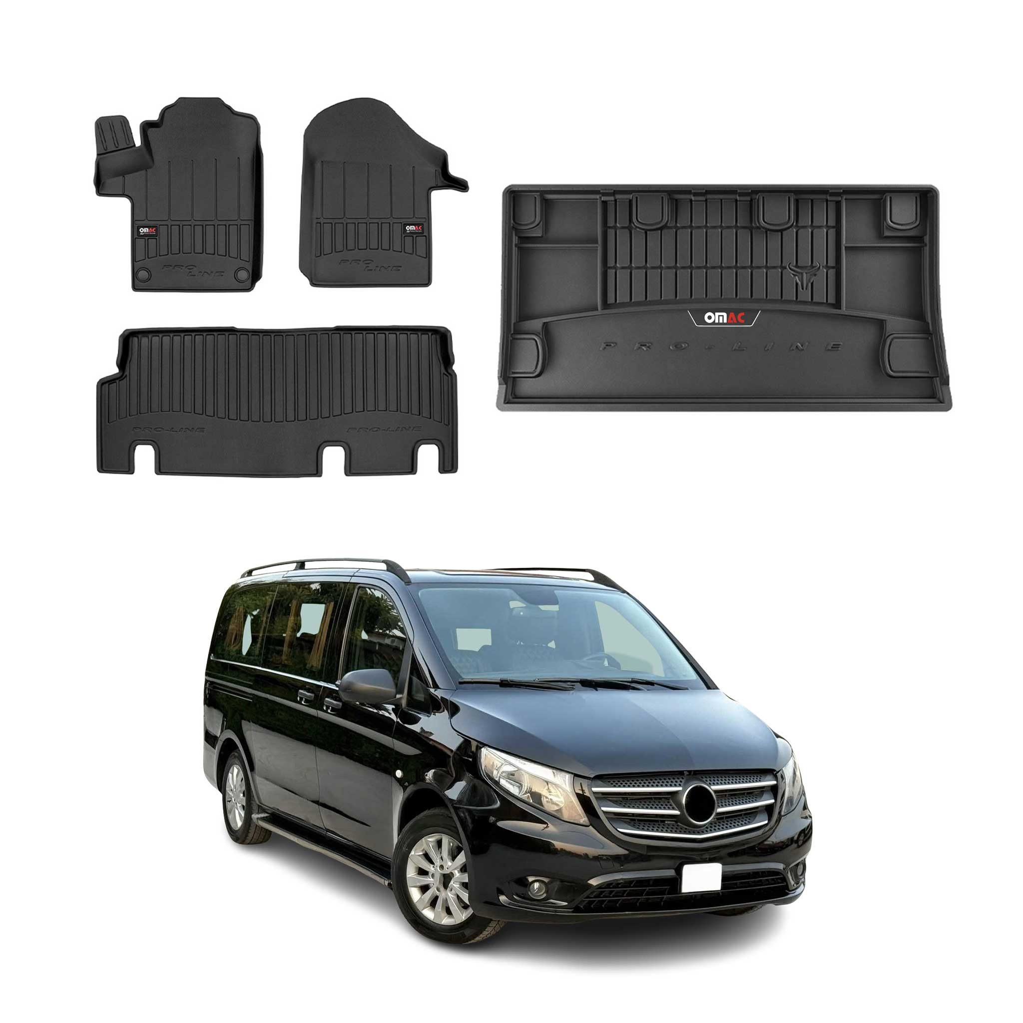 OMAC Auto-Fußmatten Kofferraumwanne Set für Mercedes Vito W447 2014-2025 Gummi 4x (4 St), für Mercedes Vito W447 2014-2025 Mercedes Vito W447 2014-2025, Einfache Installation,Antirutsch,Leicht zu reinigen