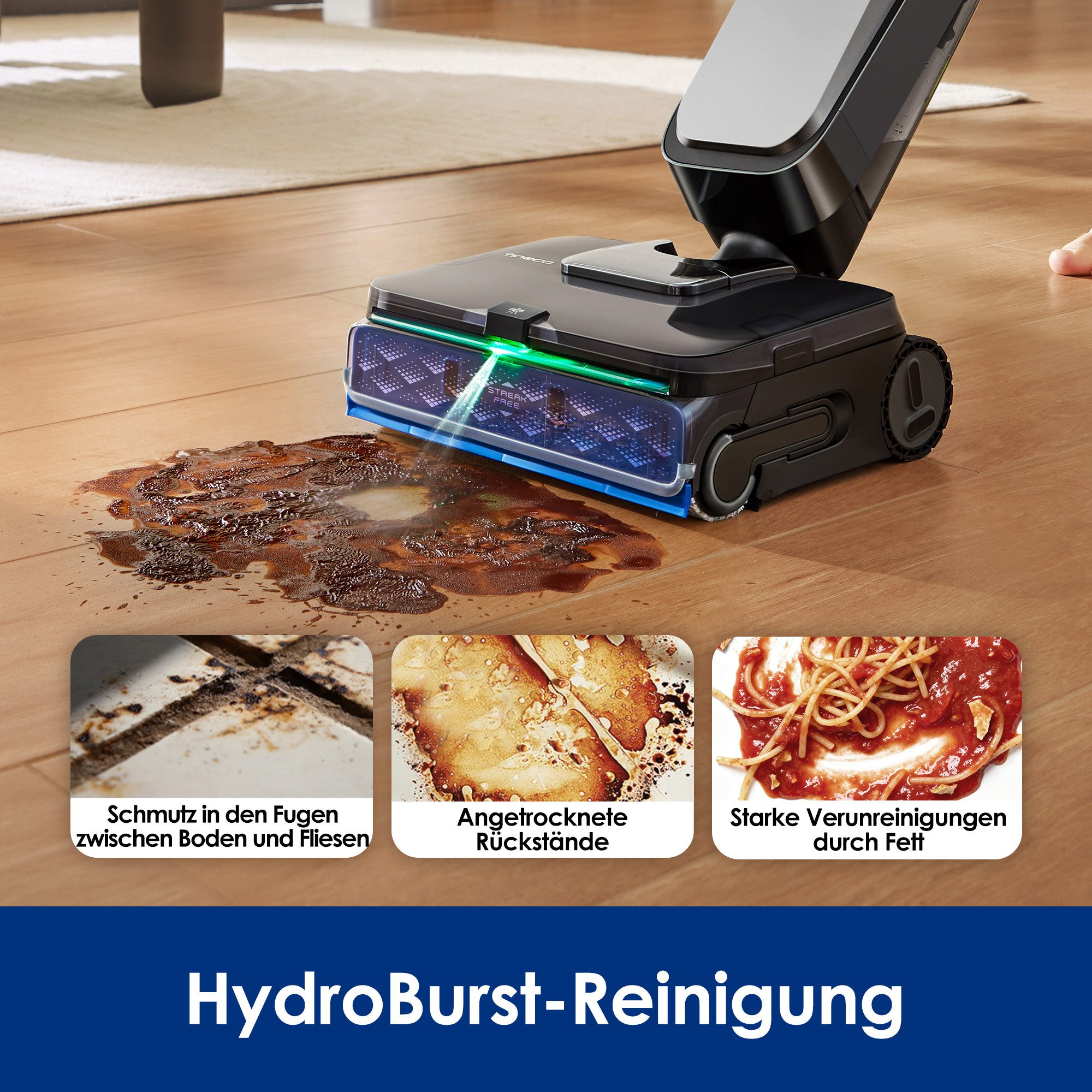 Tineco Nass-Trocken-Sauger FLOOR ONE S9 Scientist Complete, mit Wasserstrahl und Gummiabzieher, 230 W, bis zu 80min Akkulaufzeit, 85° Grad Trocknung, Selbstantrieb