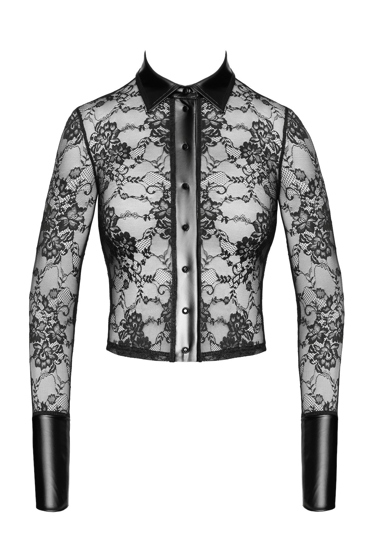 Noir Handmade Trägertop Damen Spitze schwarz Top Bluse mit Knopfleiste und Kragen skinny elast – Bild 4 von 5