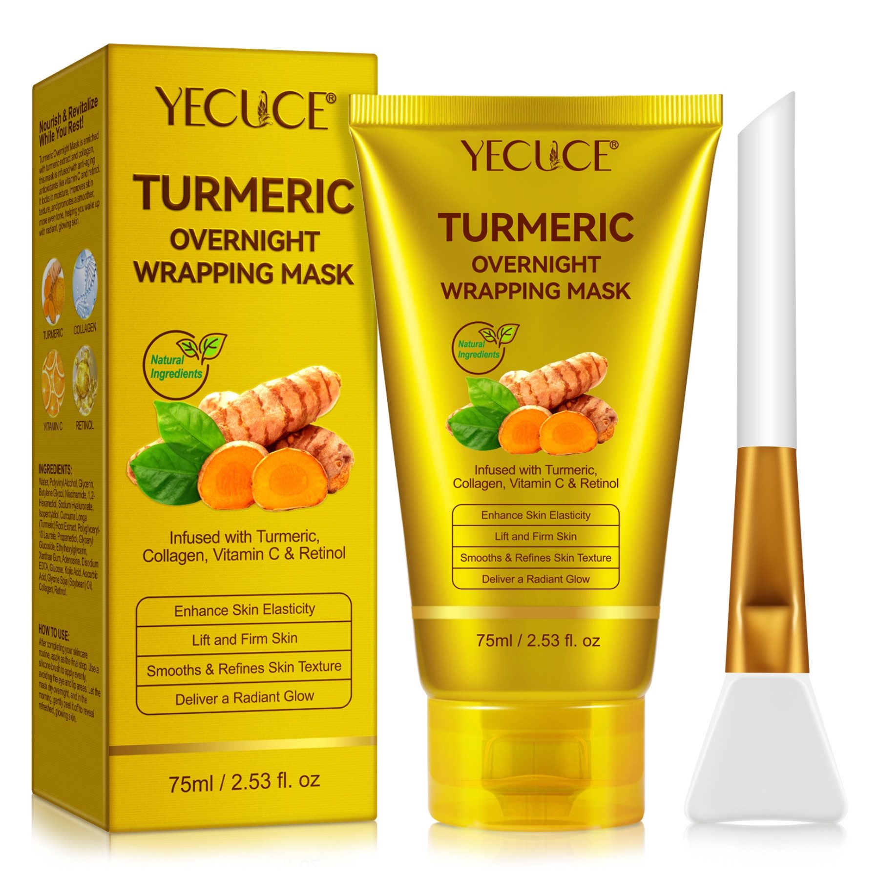 ALIVER Gesichtsmaske Kollagen Nachtmaske Gesicht Wrapping Mask Retinol Vitamin C Kurkuma, 1-tlg., Nachtmaske, Gesichtspflege, Hautpflege, Tumeric
