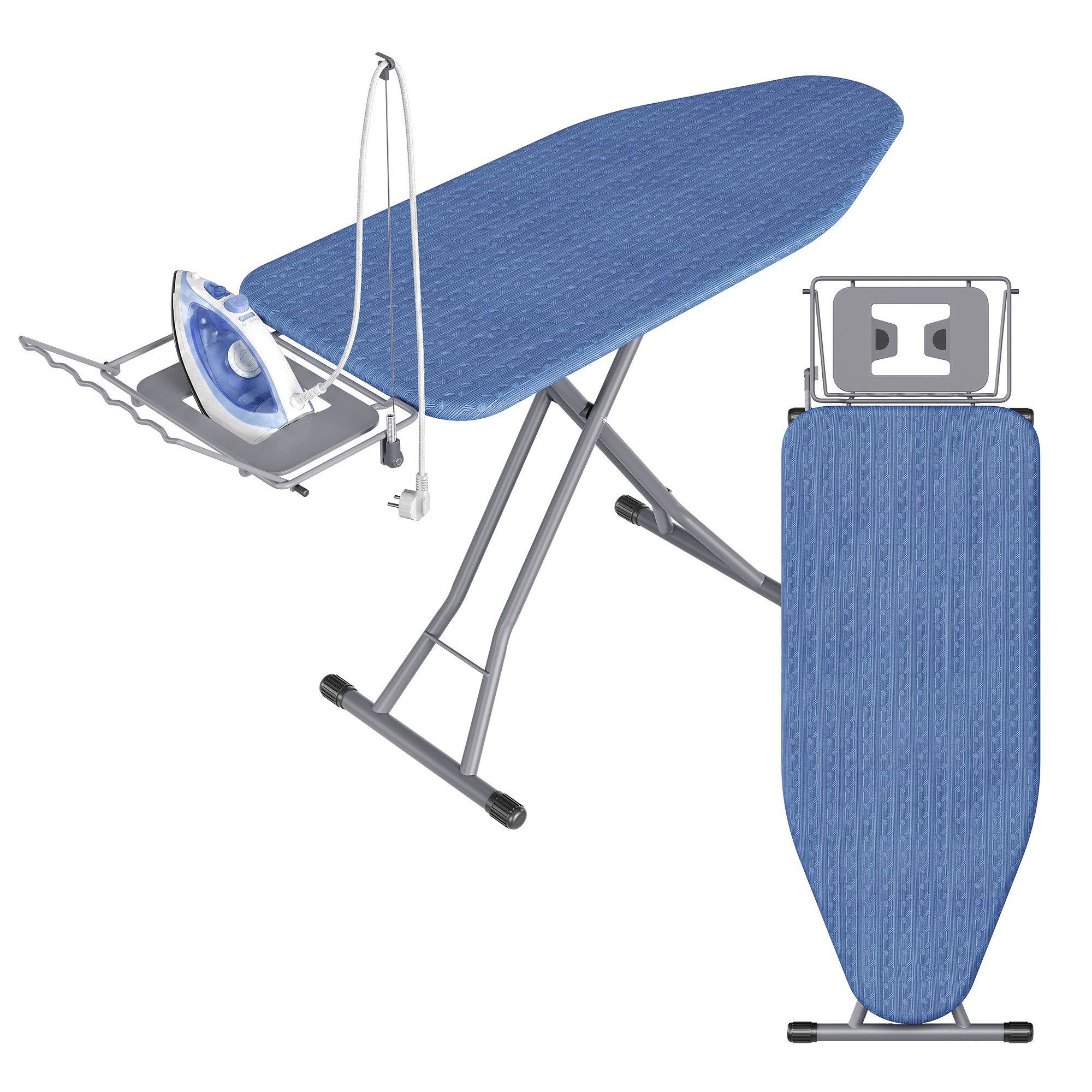 SONGMICS Bügelbrett Bügelbrett höhenverstellbar, Bügeltisch, 100% Baumwolle, Bügelfläche 135x48 cm, 135 x 48 cm Bügelfläche, höhenverstellbar, mit Kabelhalter, Haken