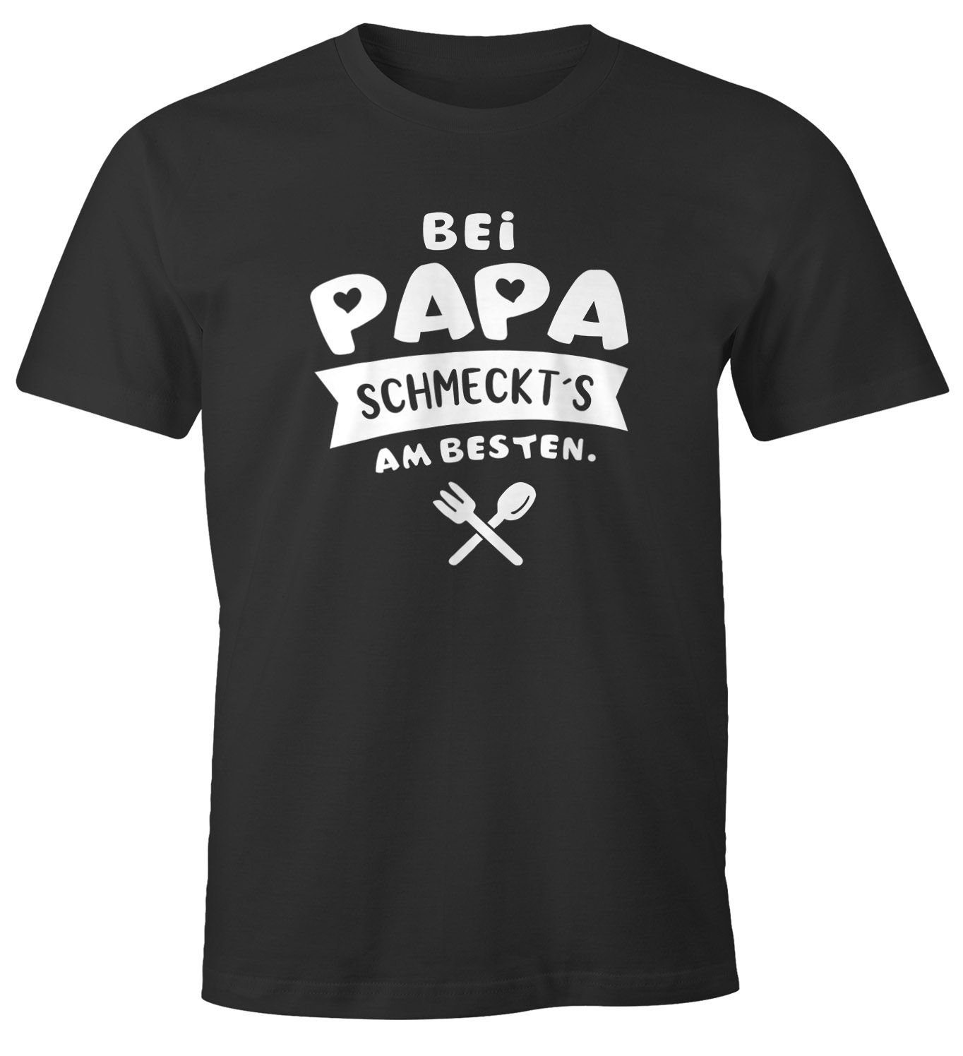 MoonWorks Print-Shirt Herren T-Shirt Koch Spruch bei Papa/Opa schmeckt's am besten Fun-Shirt Moonworks® mit Print Papa schwarz