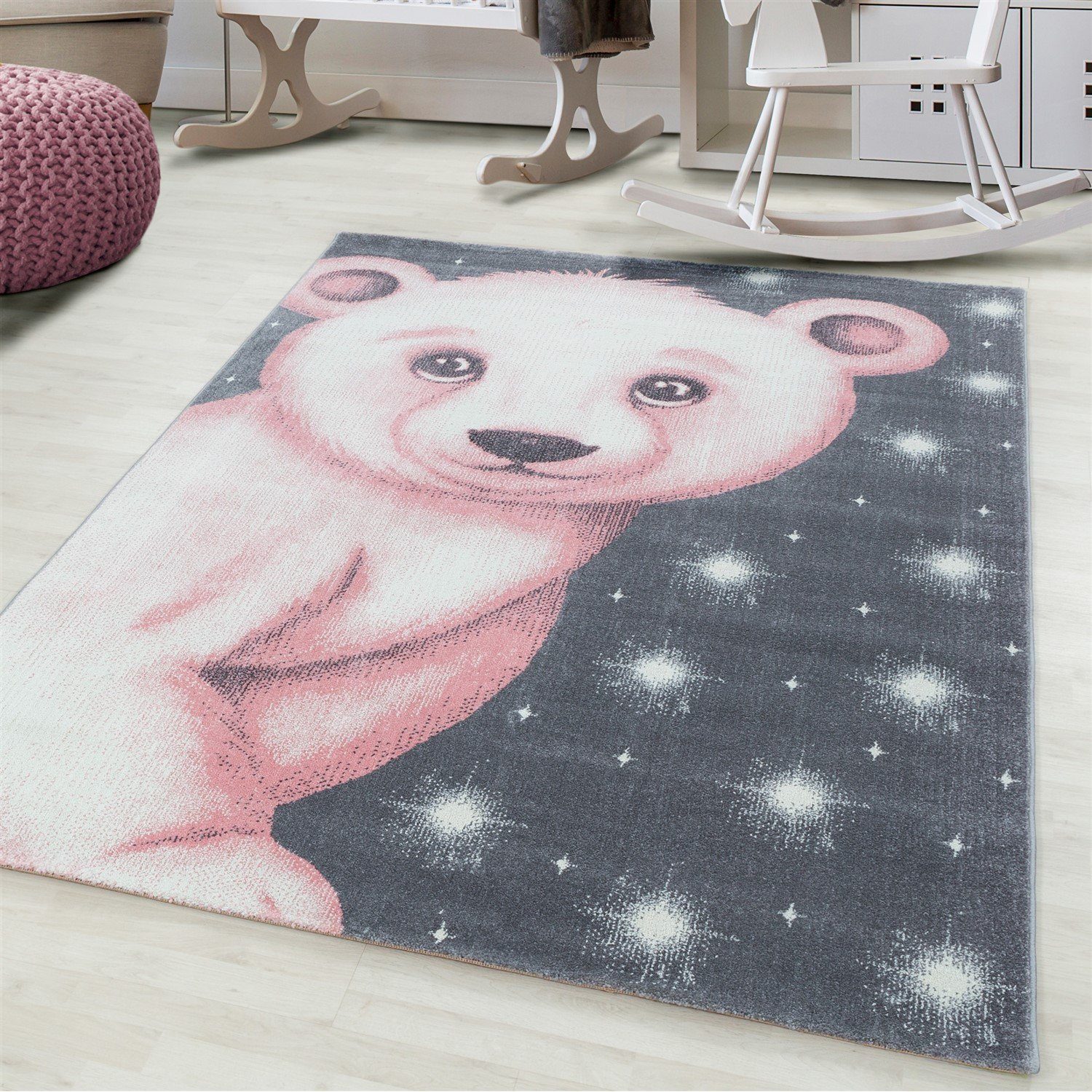 Kinderteppich süßer Eisbär Teppich Flor höhe 10mm, Giantore, rechteck, Höhe: 7 mm pink