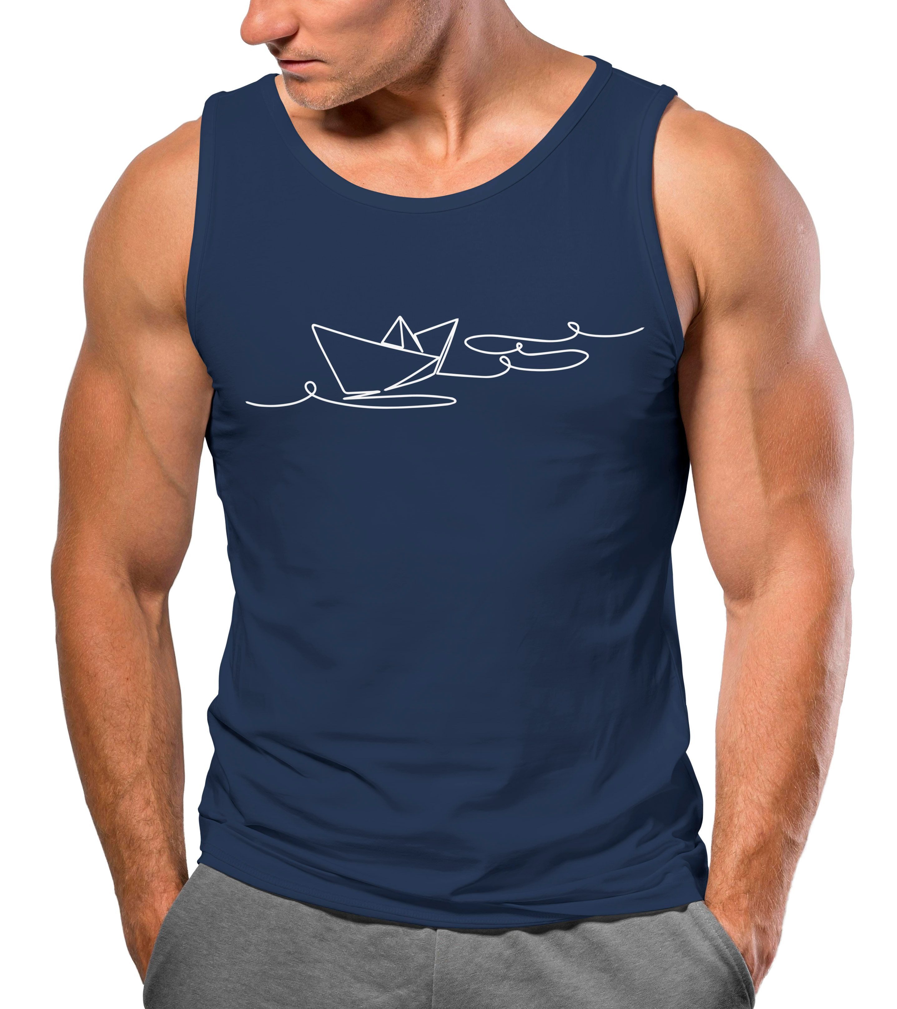 Tanktop Herren Tank-Top Boot Polygon Papier-Schiff Origami Aufdruck Print