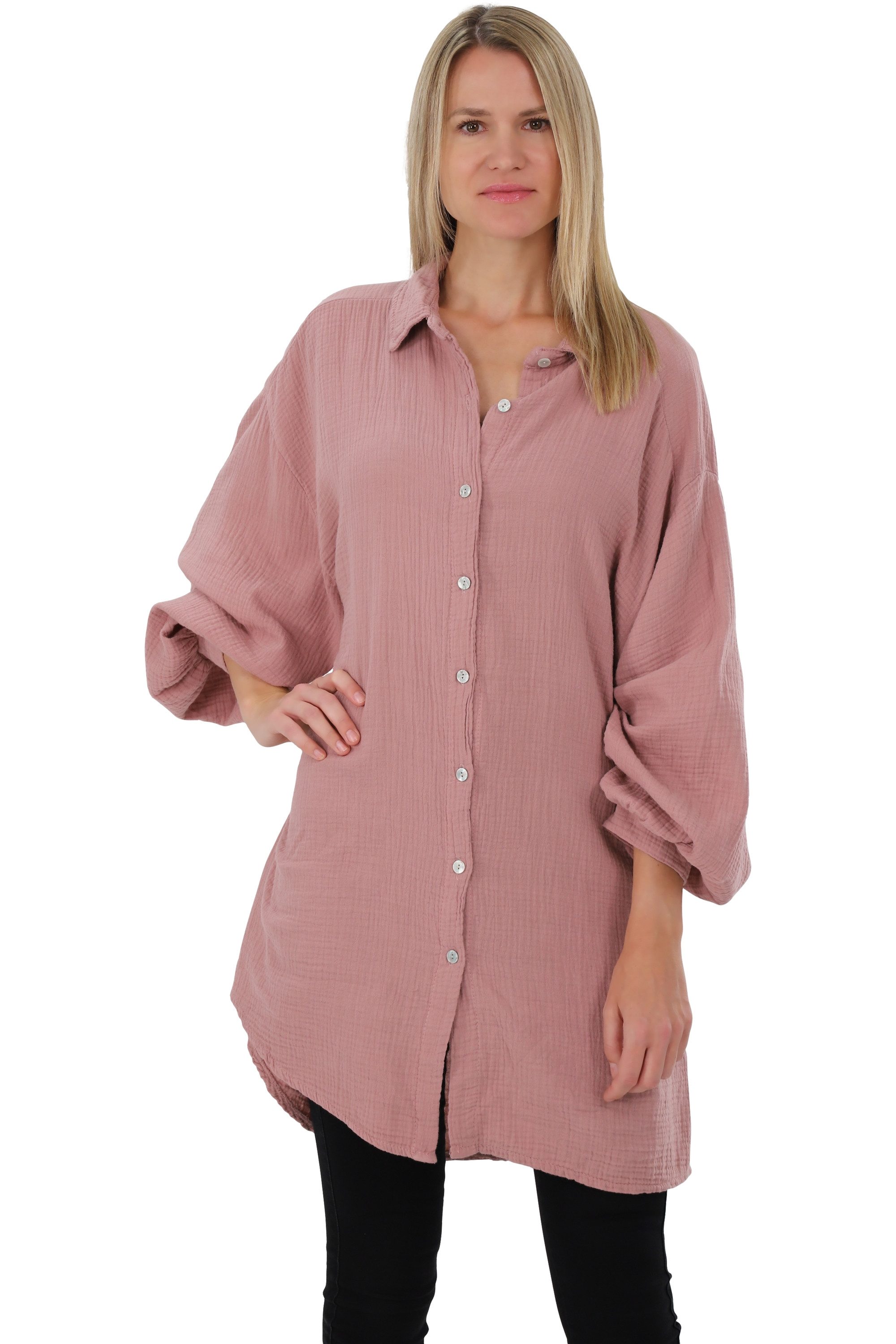 malito more than fashion Hemdbluse malito Damen Musselin Bluse, Oversize Blusenhemd im lässigem Look, weicher Musselinstoff - Einheitsgröße