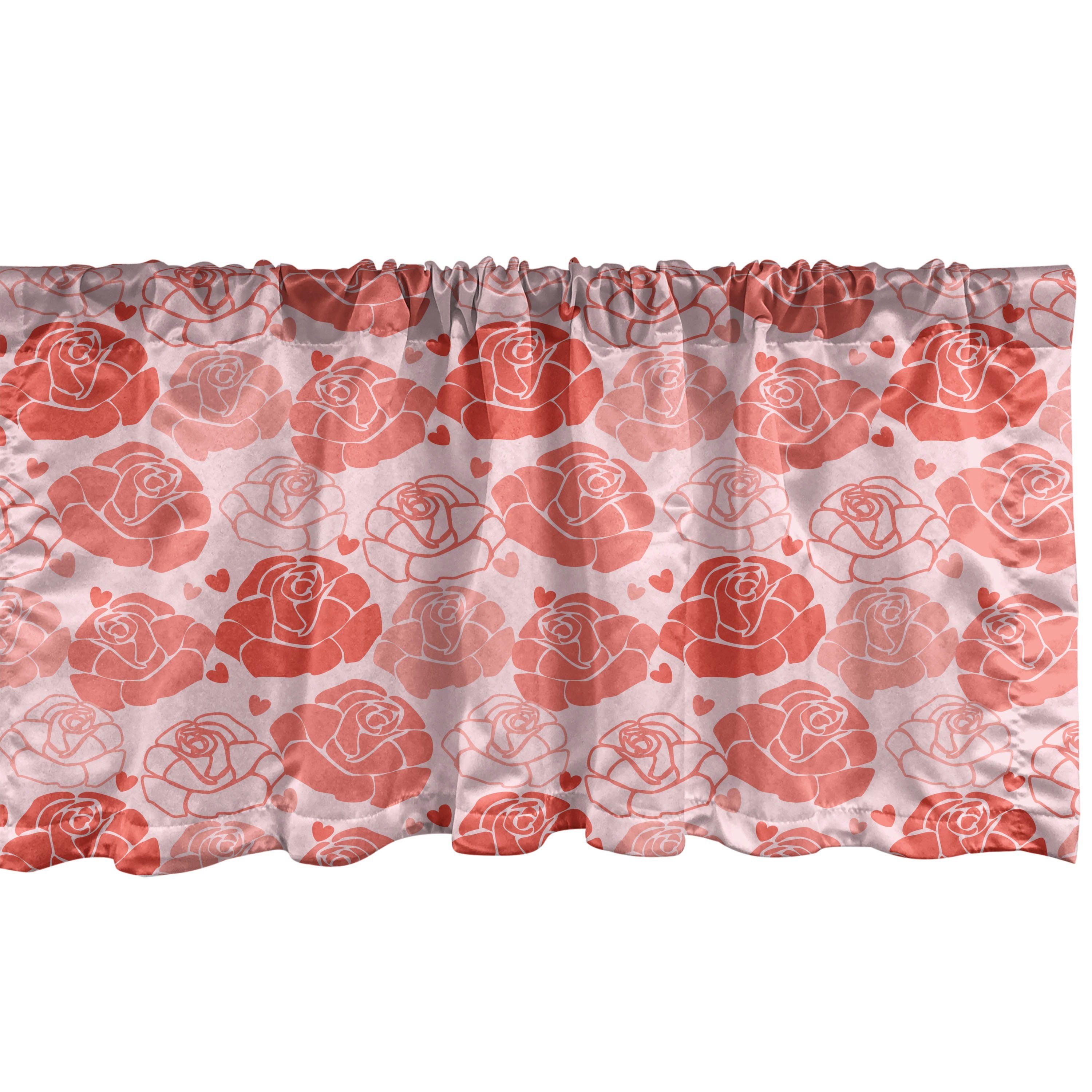 Scheibengardine Vorhang Volant für Küche Schlafzimmer Dekor mit Stangentasche, Abakuhaus, Microfaser, Romantisch Rosen und kleine Herzen