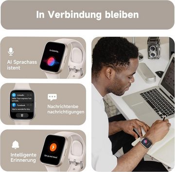 BingoFit Smartwatch (1,83 Zoll, Android iOS), Damen herren telefonfunktion pulsuhr schrittzähler blutsauerstoff