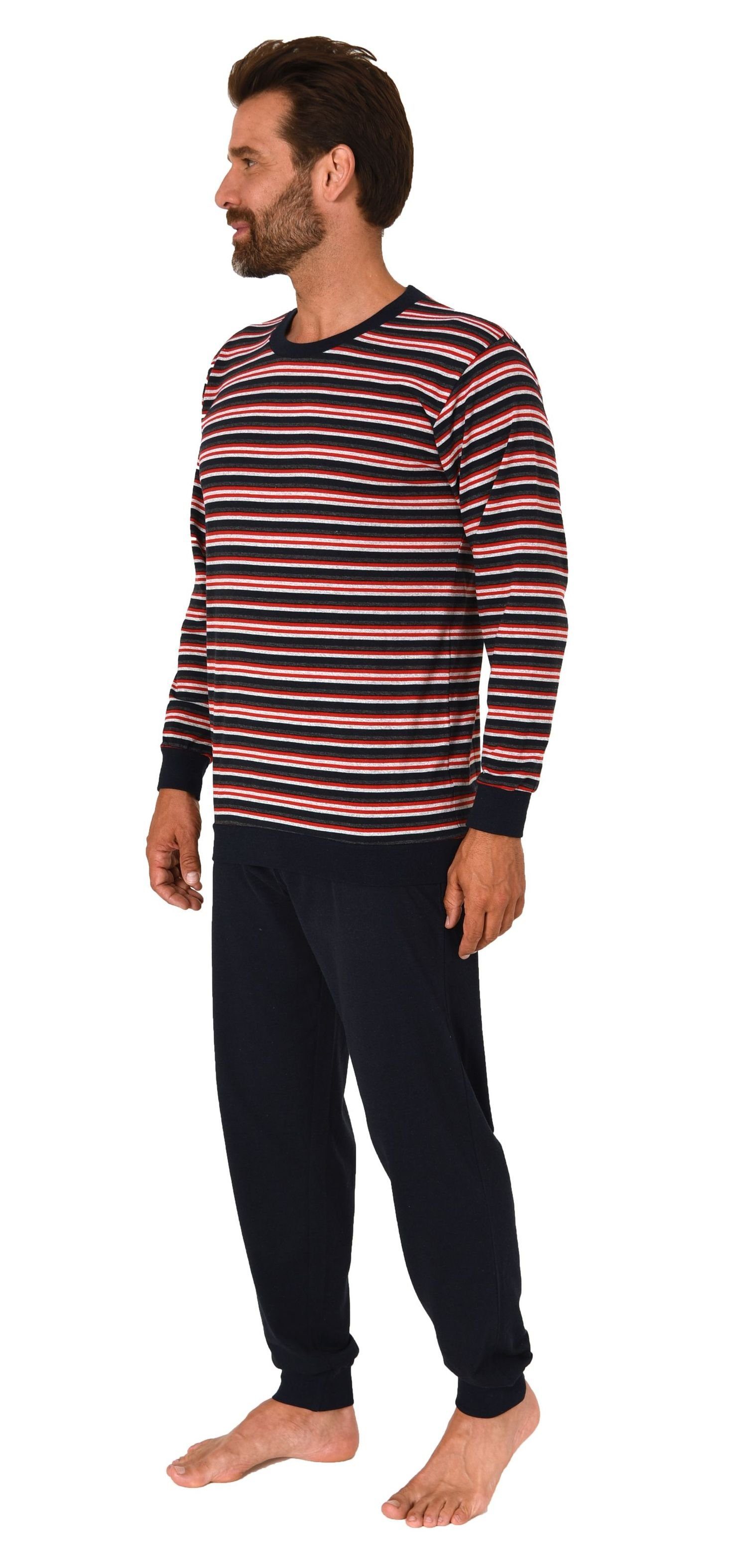 Normann Pyjama Normann Herren langarm Schlafanzug mit Bündchen in Streifeno günstig online kaufen