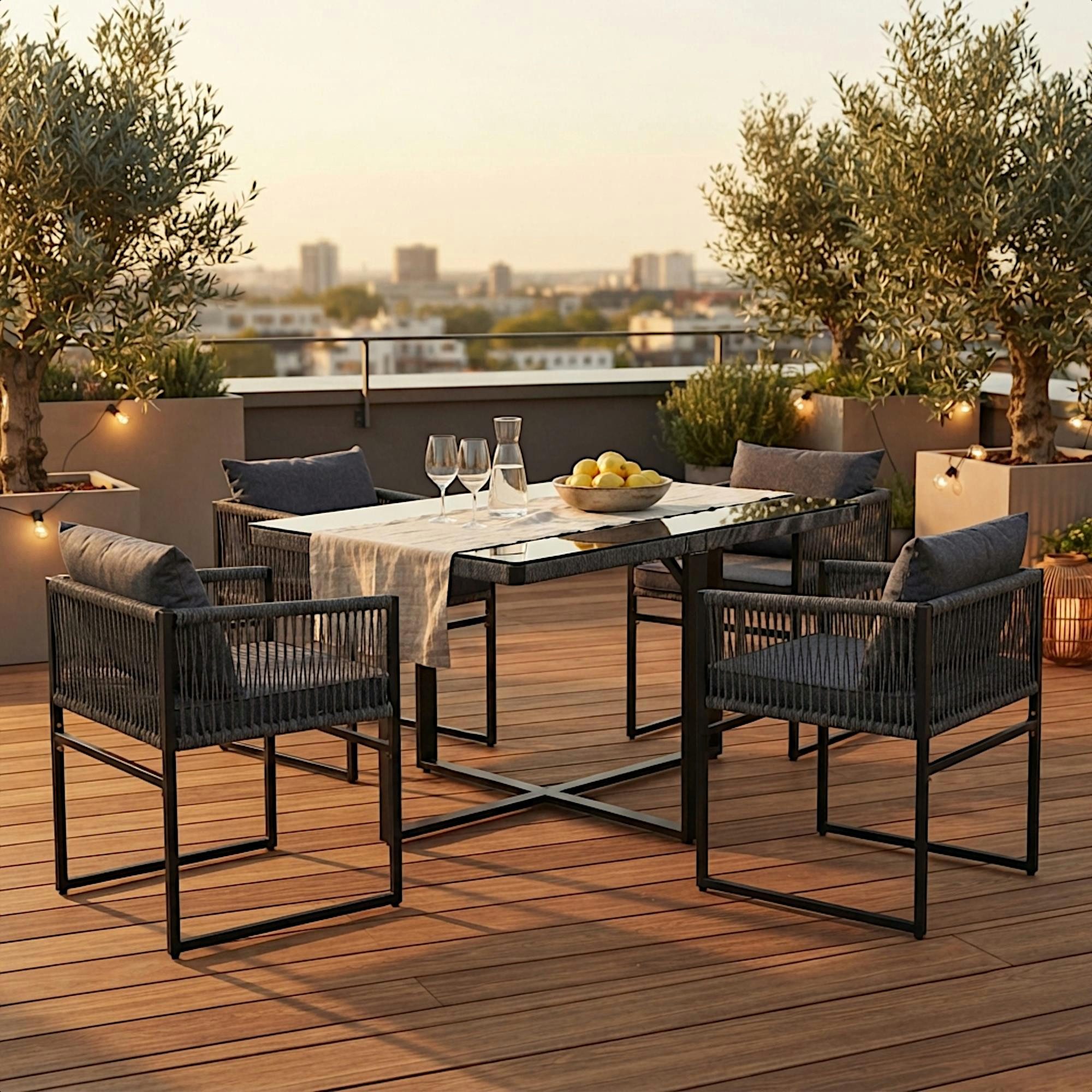 ESTEXO Sitzgruppe Gartenset Gartenmöbel Set Cube Essgruppe Rope Outdoor Möbel Grau