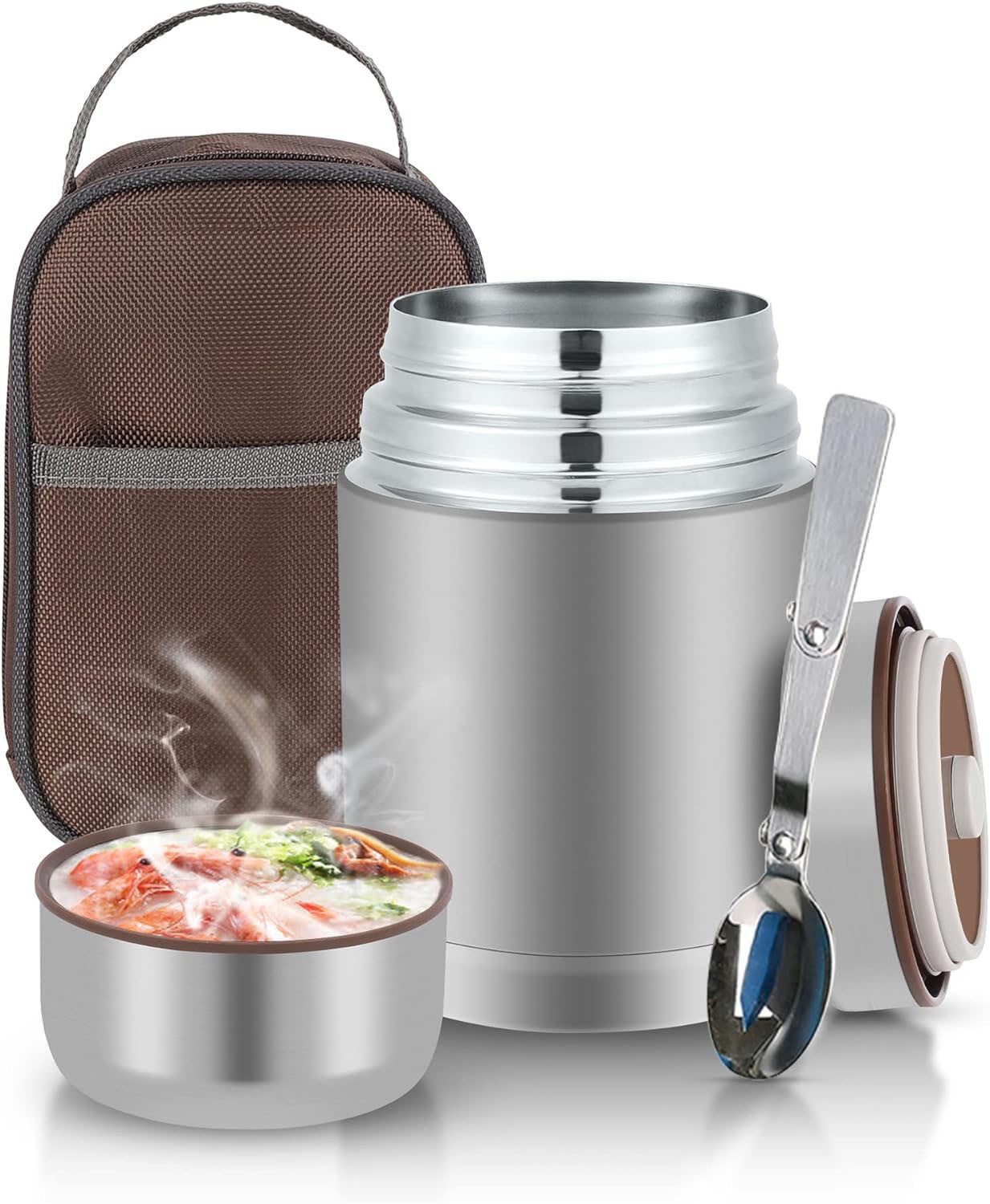 Refined Living Термоконтейнеры 800 ml Термоконтейнеры für Essen, Edelstahl Wärmebehälter für speisen, Edelstahl, (Auslaufsicherer Essensbehälter, Speisegefäß für unterwegs, 12 Stunden Heiß, 12 Stunden Kalt, Lebensmittelsicher & BPA-frei, Isolierbecher für Arbeit Schule, 1-tlg., mit Besteck und Tragetasche, auslaufsicher, bruchsicher, robust), Geeignet für Büro, Schule, Reisen, Vielseitige Anwendung
