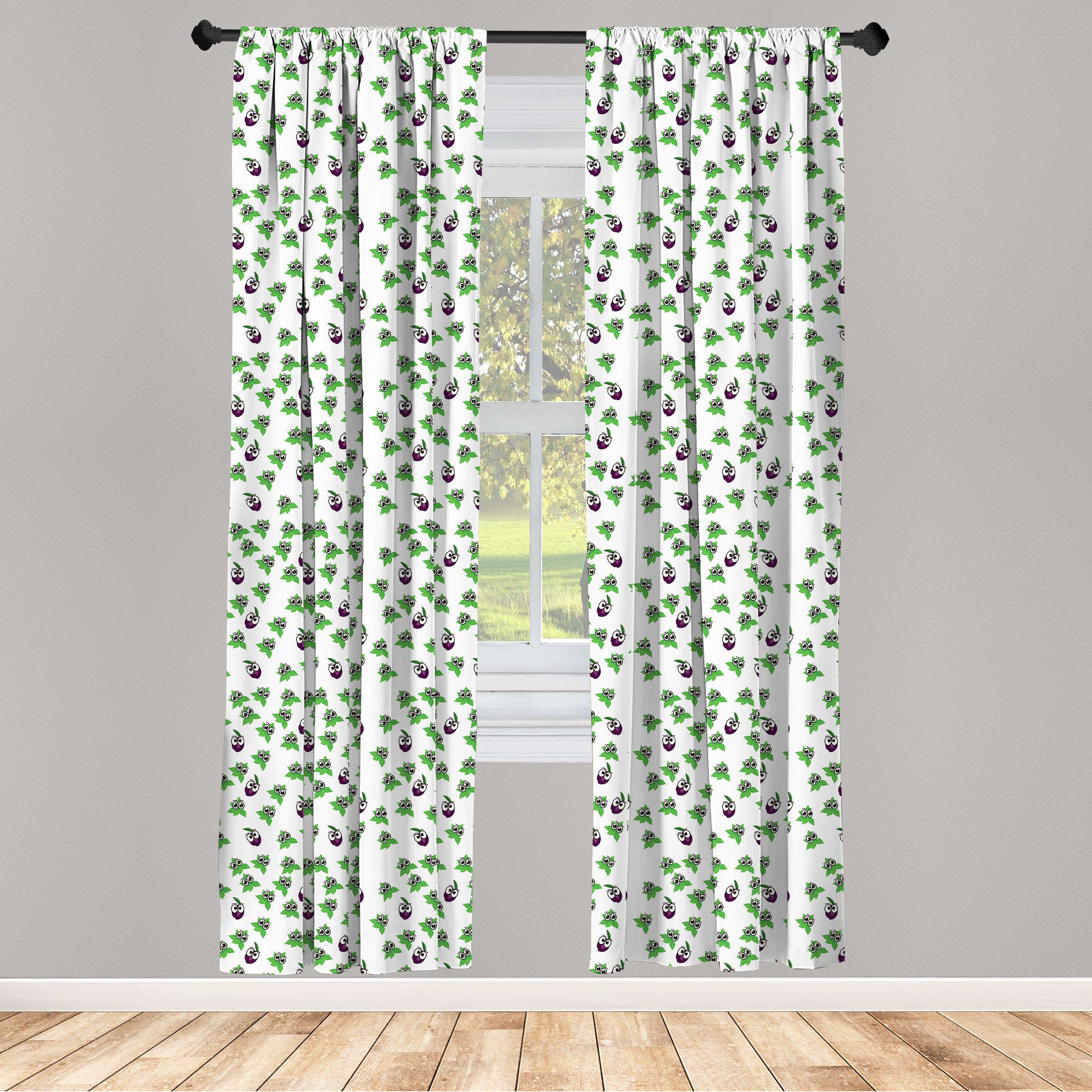 Gardine Vorhang für Wohnzimmer Schlafzimmer Dekor, Abakuhaus, Microfaser, Minze Frische Pflaumen Früchte Branchen