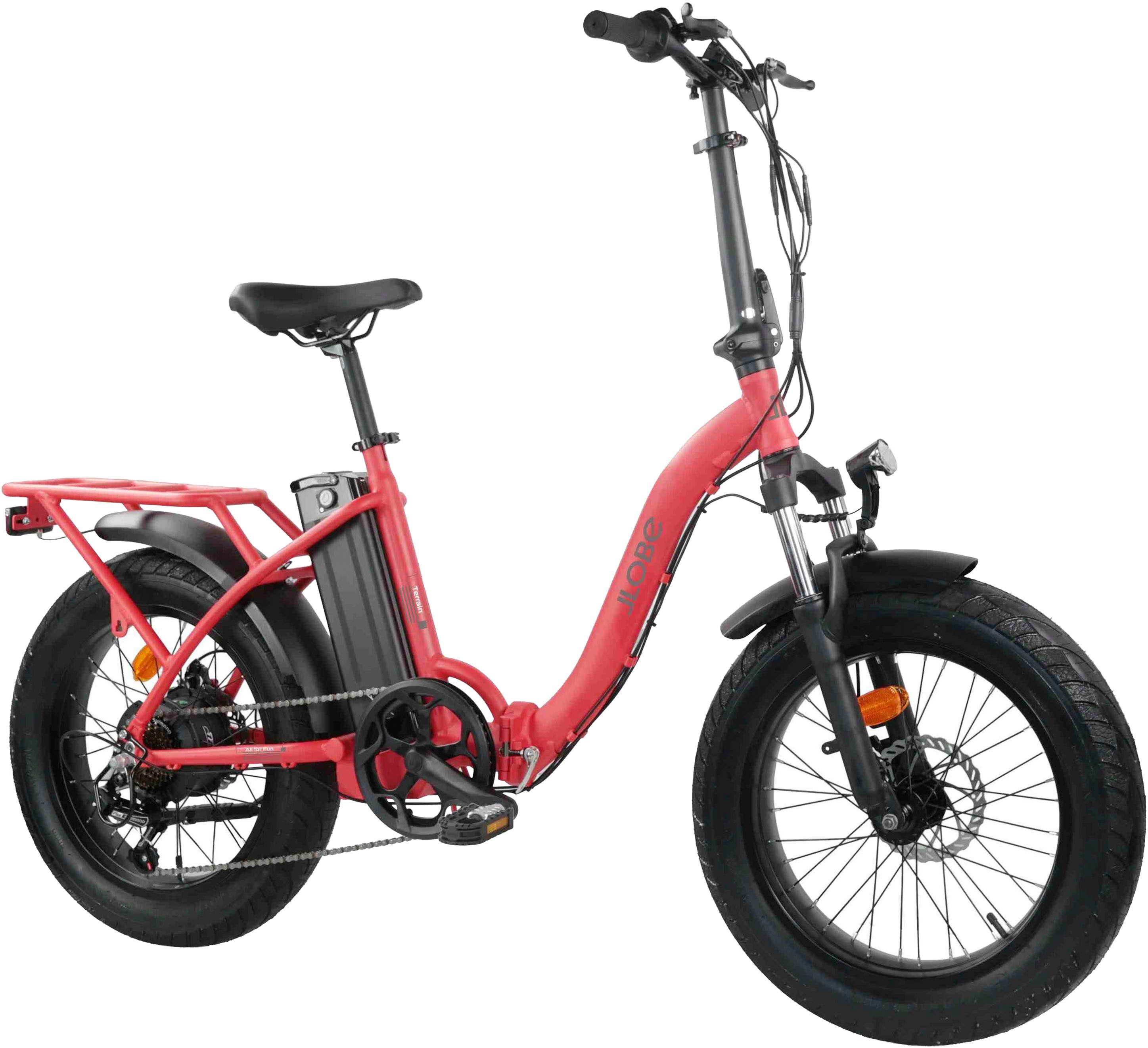 LLobe E-Bike Faltrad Elektro Faltrad 20" Terrain rot, 7 Gang Shimano Tourney Schaltwerk, Kettenschaltung, Heckmotor, 468 Wh