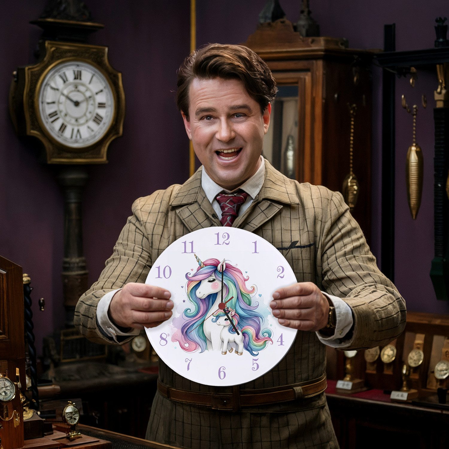 speecheese Wanduhr Einhorn-Mama mit Kind Wanduhr aus Glas günstig online kaufen