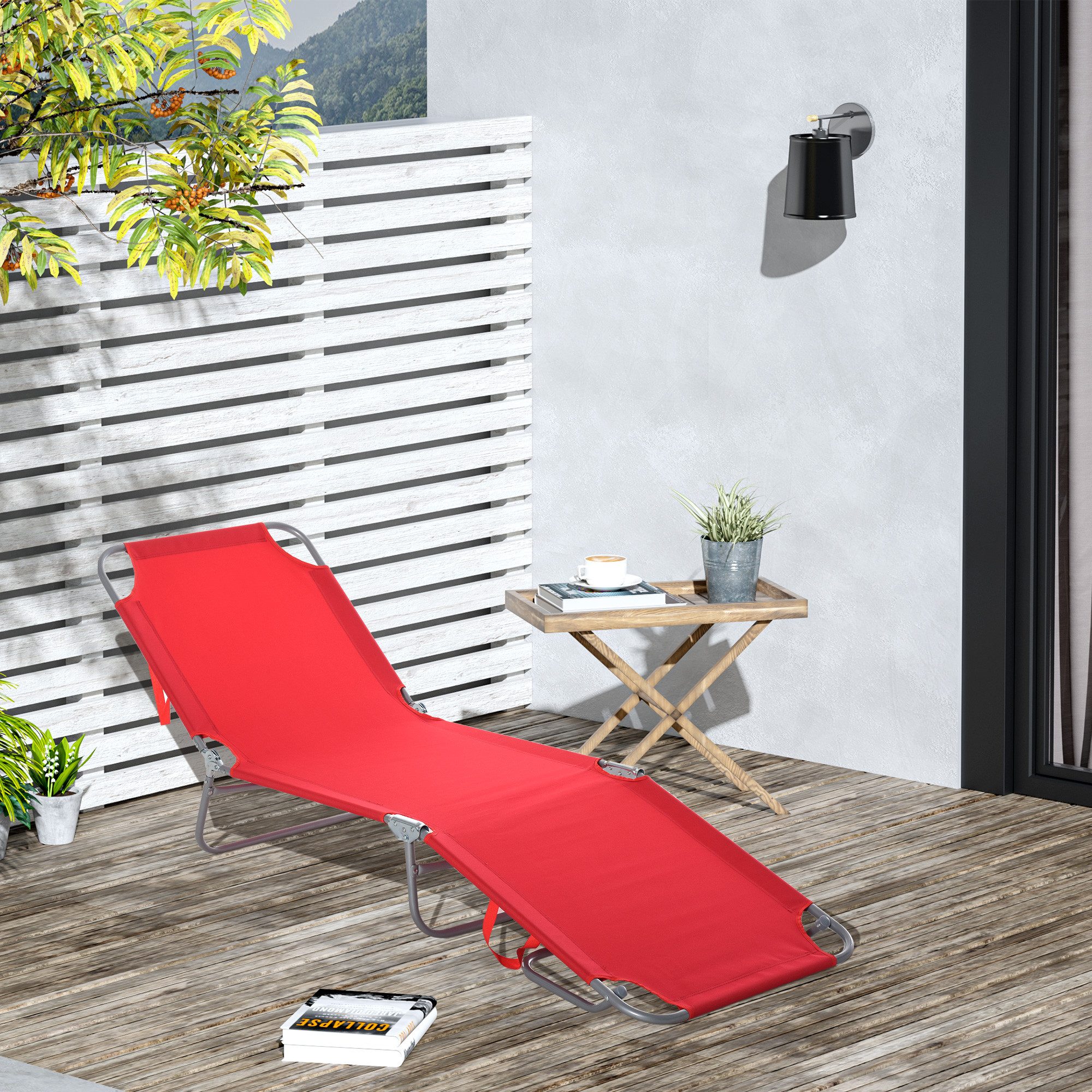 Outsunny Gartenliege Campingliege,5-Fach verstellbare Rückenlehne,Gartenstuhl Outdoor, Sonnenliege klappbar, 1 St., wetterfeste Liegestuhl, bis 120 kg belastbar, für Garten Strand Pool, Rot