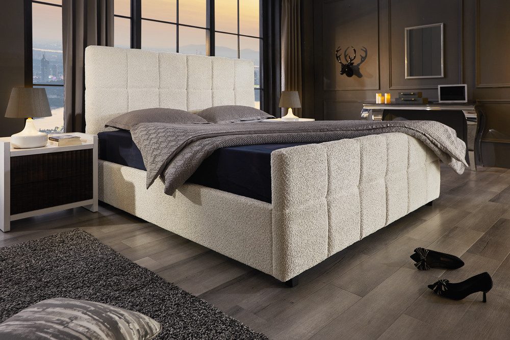 riess-ambiente Boxbett PRESTIGE 180x200cm creme Bouclé – mit Bettkasten & Kopfteil gepolstert (Einzelartikel, 1-St), Teddystoff-Optik, Stauraum unter der Liegef – Bild 3 von 5