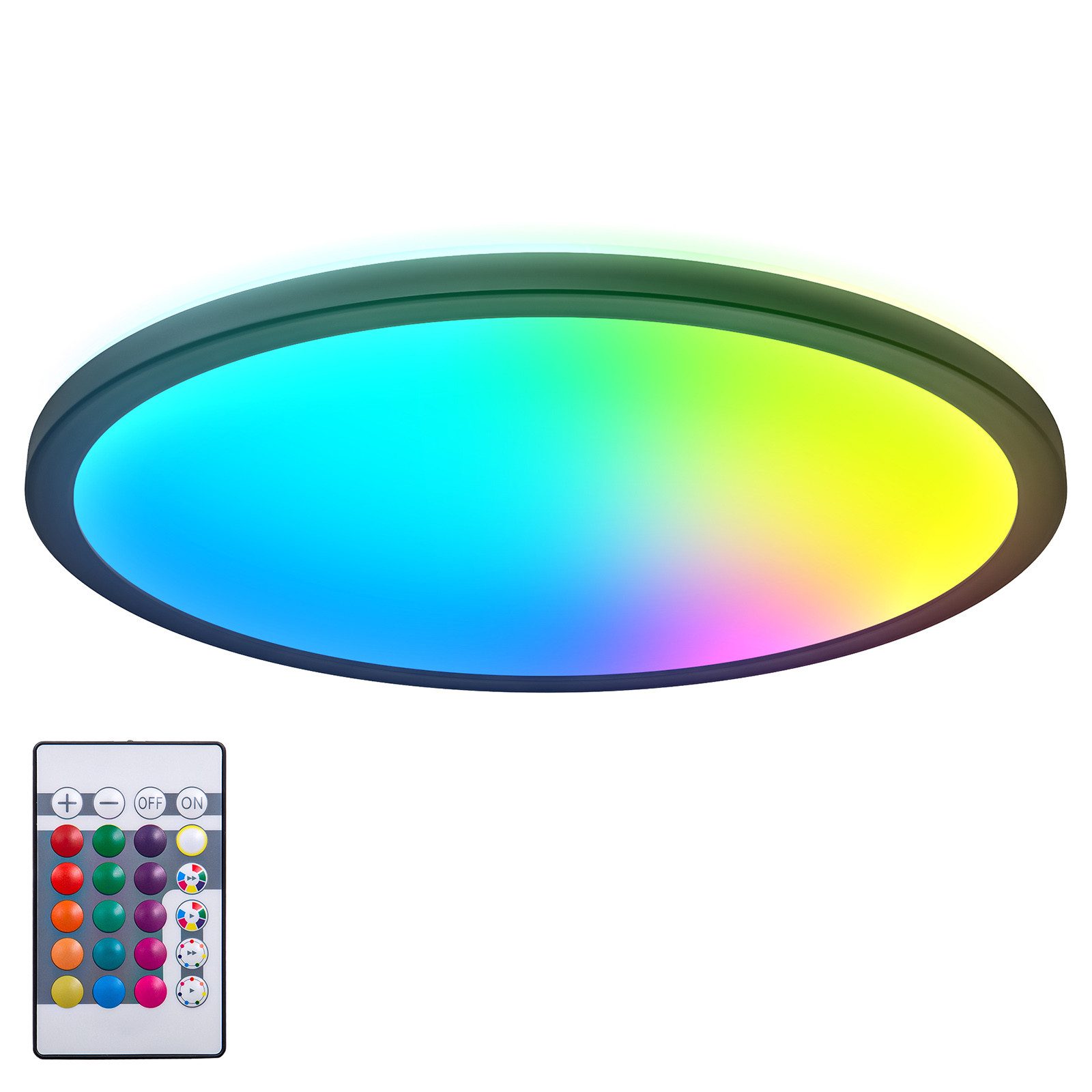 B.K.Licht Deckenleuchte LED Deckenlampe dimmbar Wohnzimmer Fernbedienung Backlight schwarz, Fernbedienung, LED fest integriert, 4000K - neutralweiß, RGB-Farbwechsler, RGBW Panel rund 42cm flach 30mm 22W 2700lm 230V Memory Büro - BKL1554