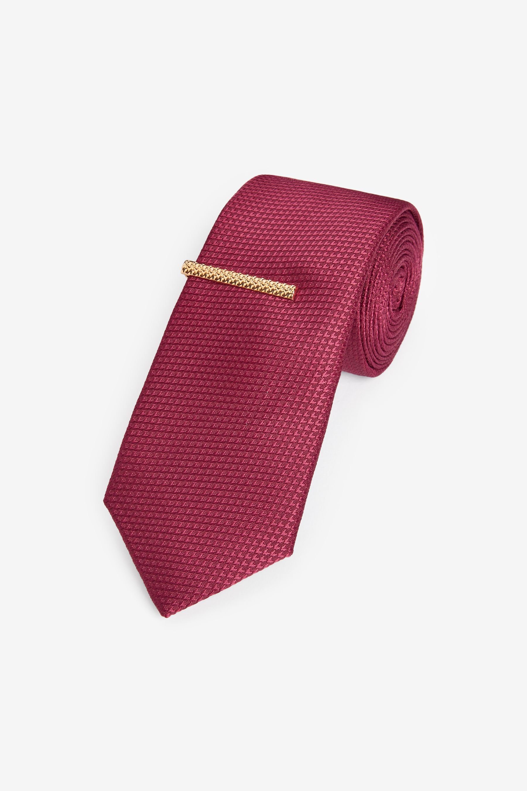 Next Krawatte Schmale Krawatte aus Recyclingpolyester + Klammer (2-St) Red