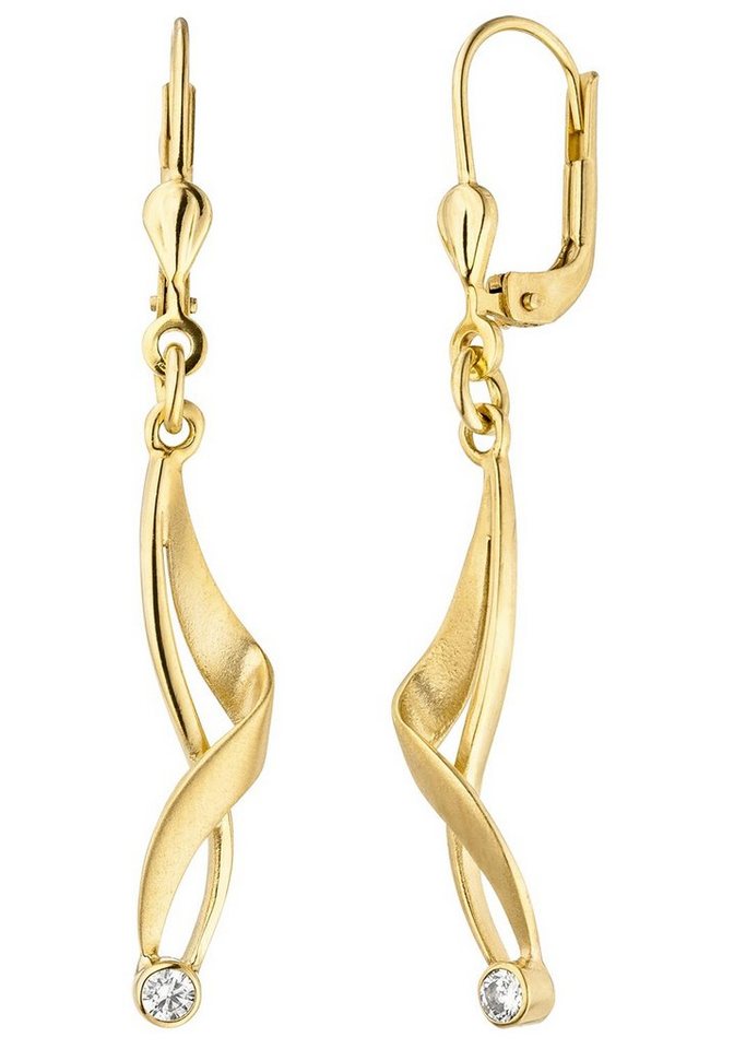 JOBO Paar Ohrhänger, 375 Gold mit Zirkonia, Die Ohrringe sind aus  mattiertem 375 Gelbgold gefertigt